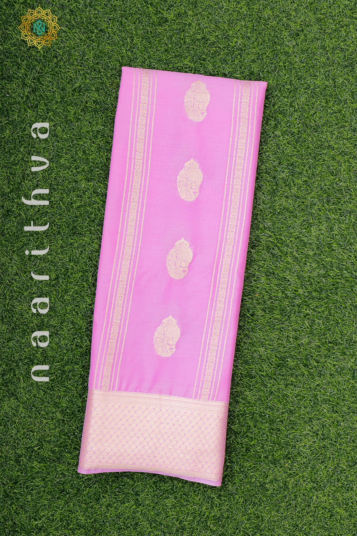 LIGHT PINK WITH CYAN GREEN - SEMI CREPE GEORGETTE