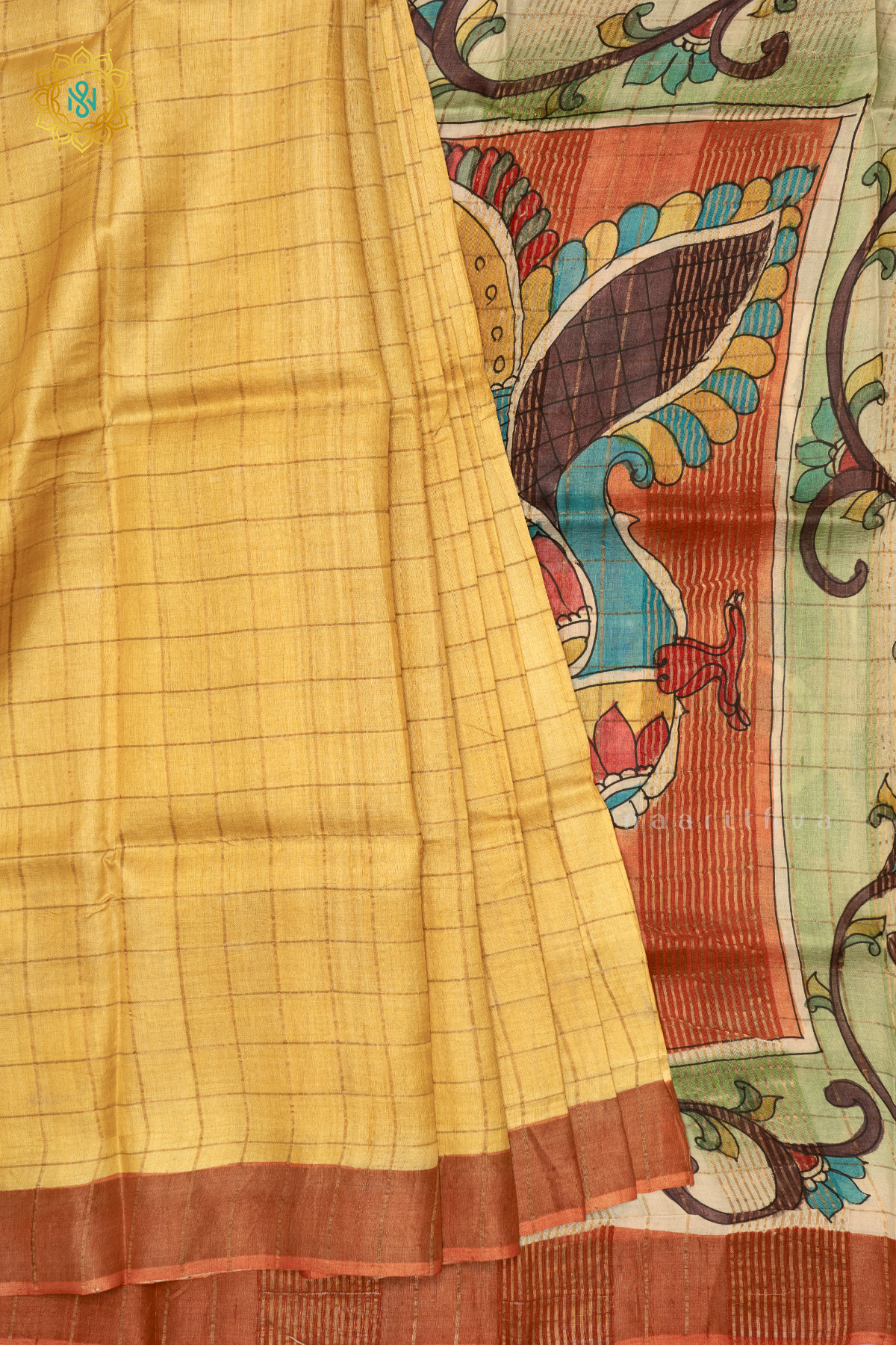 YELLOW WITH PEACH - PURE TUSSAR SILK