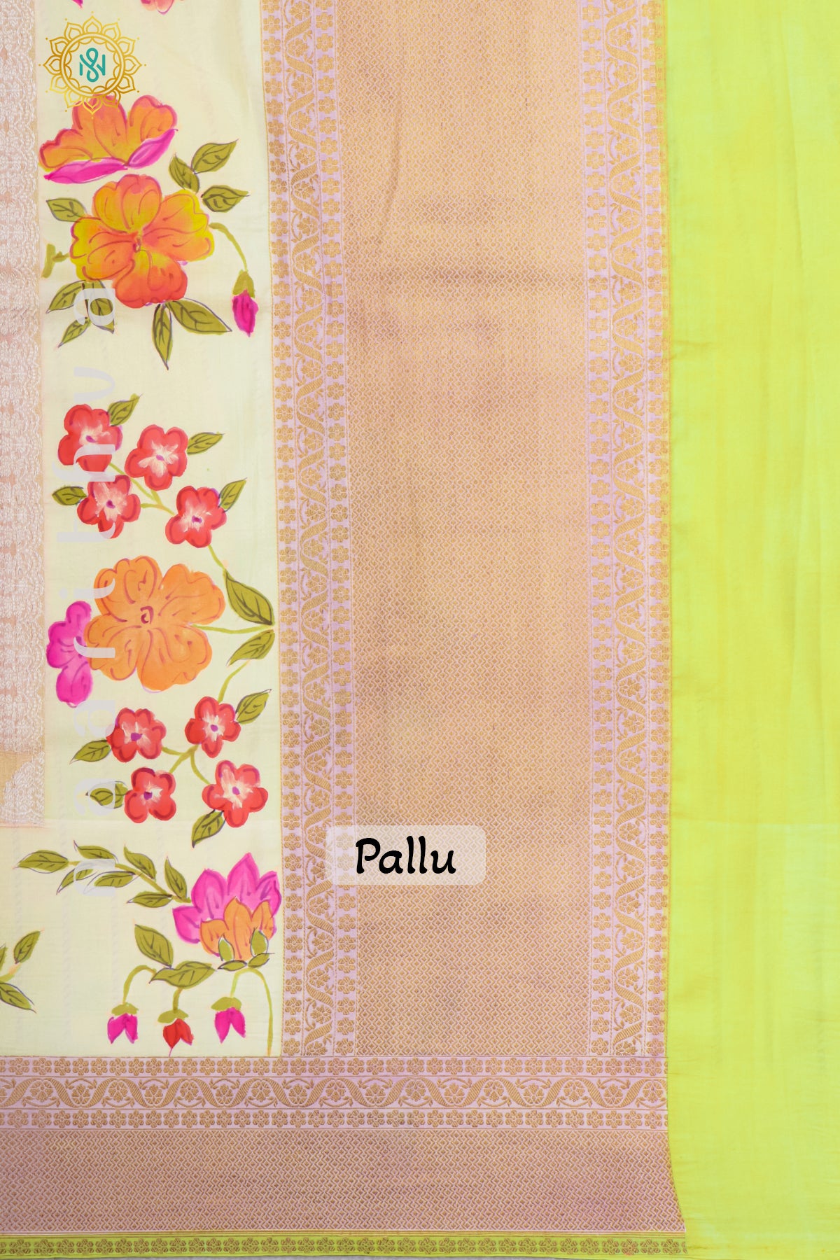 PEACH WITH LIGHT GREEN - PURE HAND PAINTED TUSSAR GEORGETTE