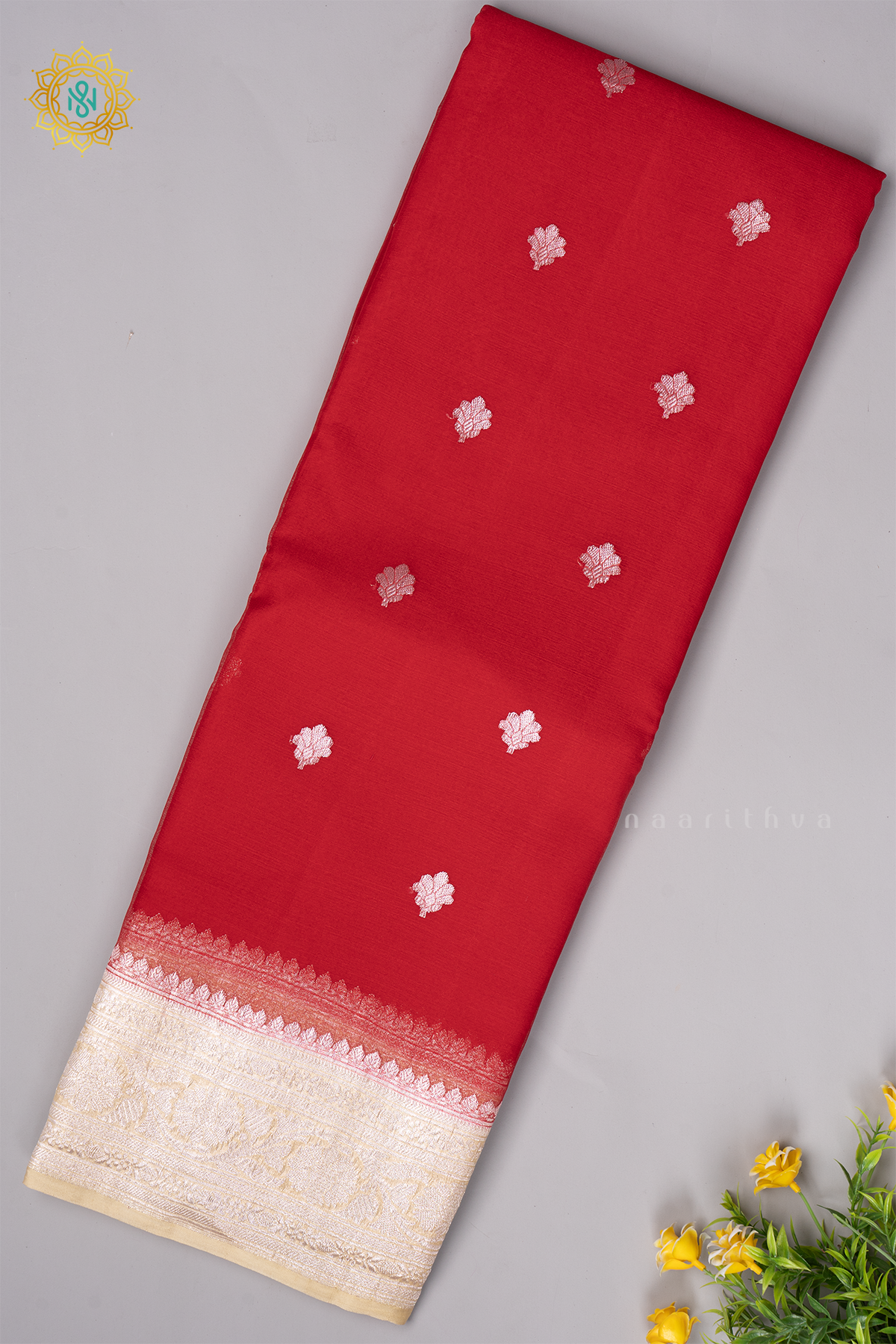 RED WITH OFF WHITE - PURE CHIFFON BANARAS