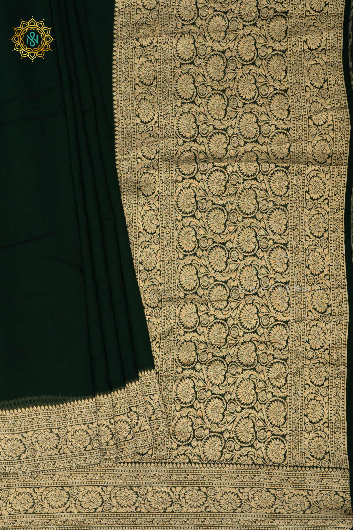 BOTTLE GREEN WITH RED - SEMI GEORGETTE