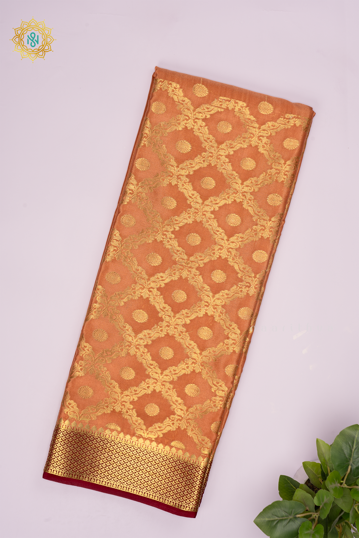 PEACH WITH MAROON - PURE MYSORE CREPE SILK