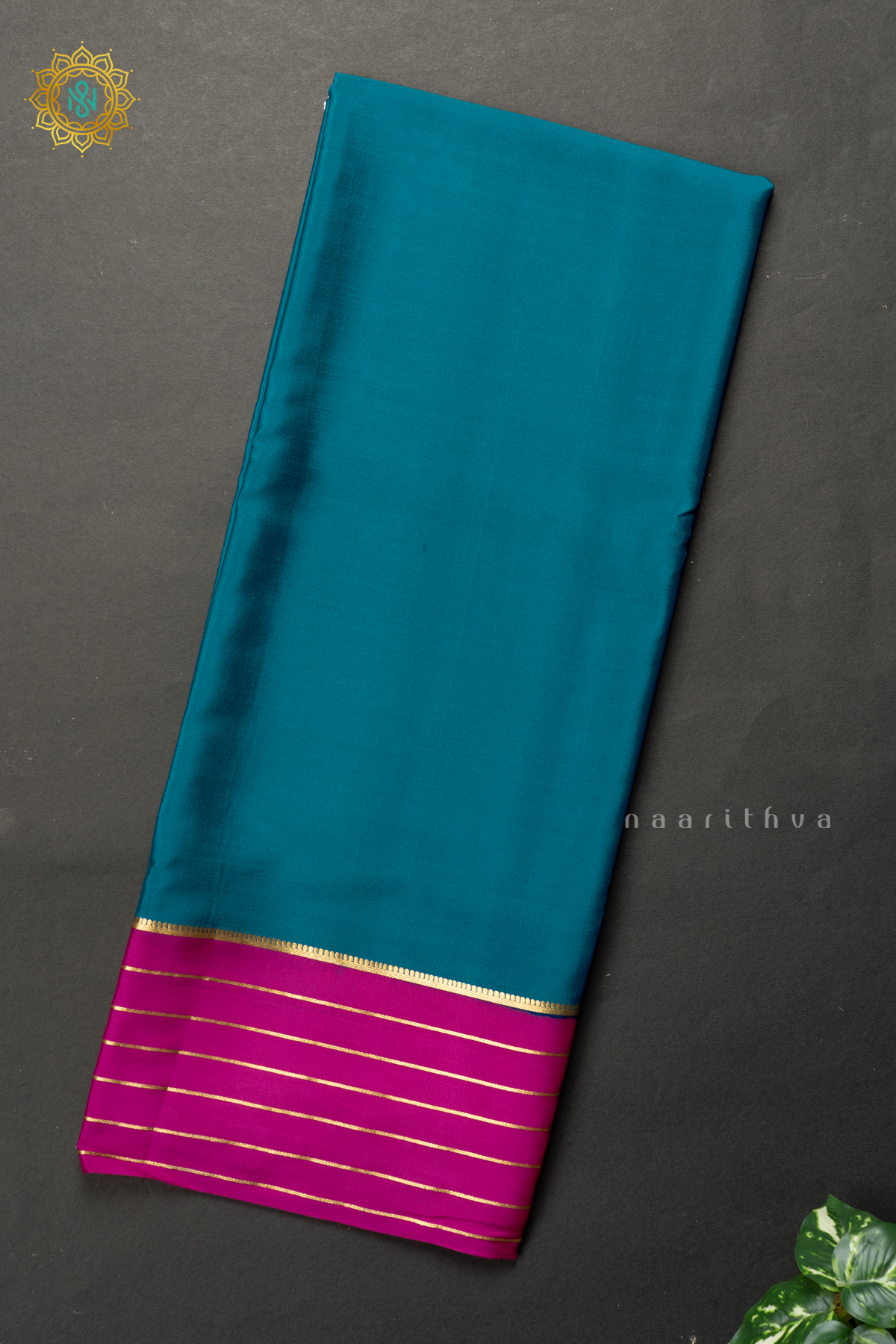 PEACOCK BLUE WITH PINK - PURE MYSORE CREPE SILK