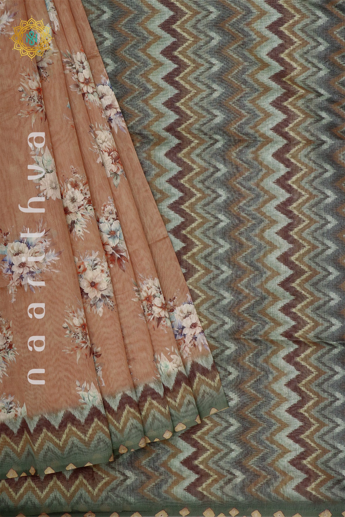 PEACH WITH GREEN - CHANNDERI SILK COTTON