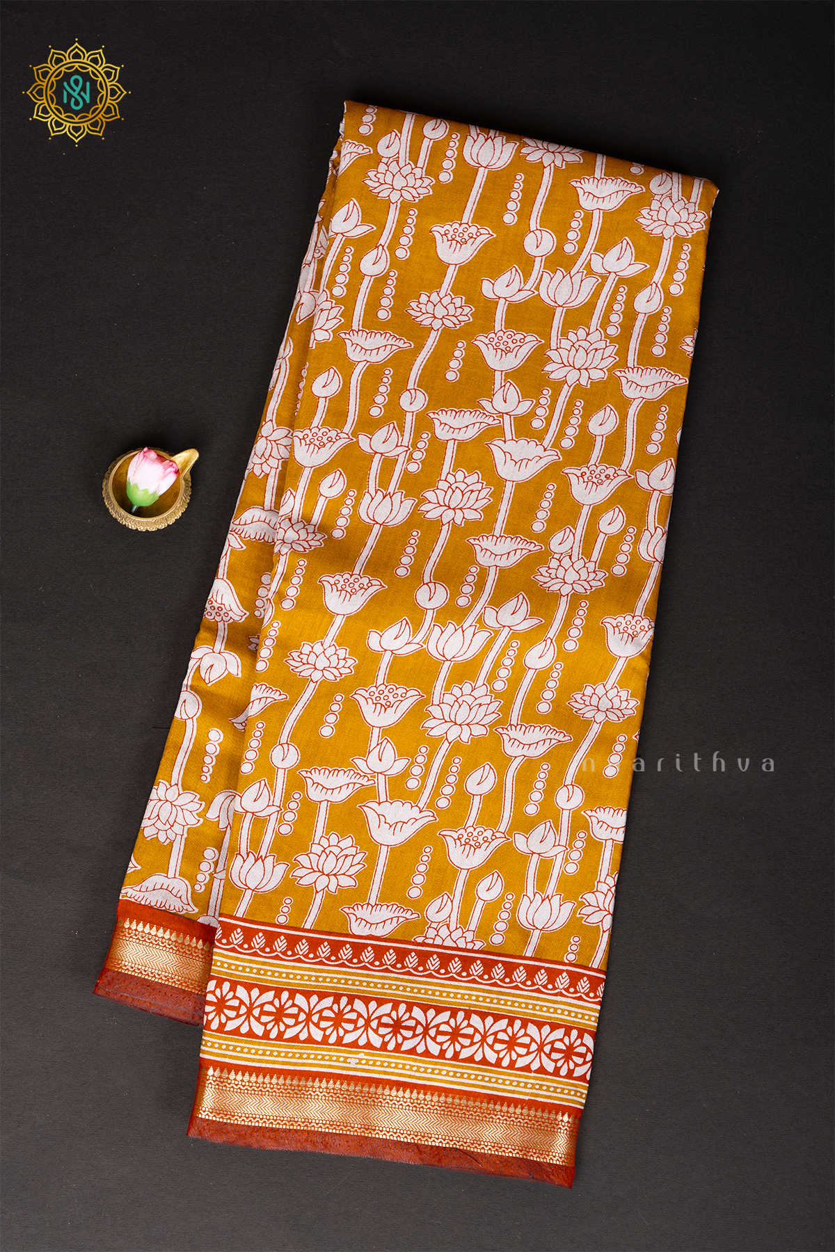 YELLOW WITH RUST ORANGE - VISCOSE COTTON