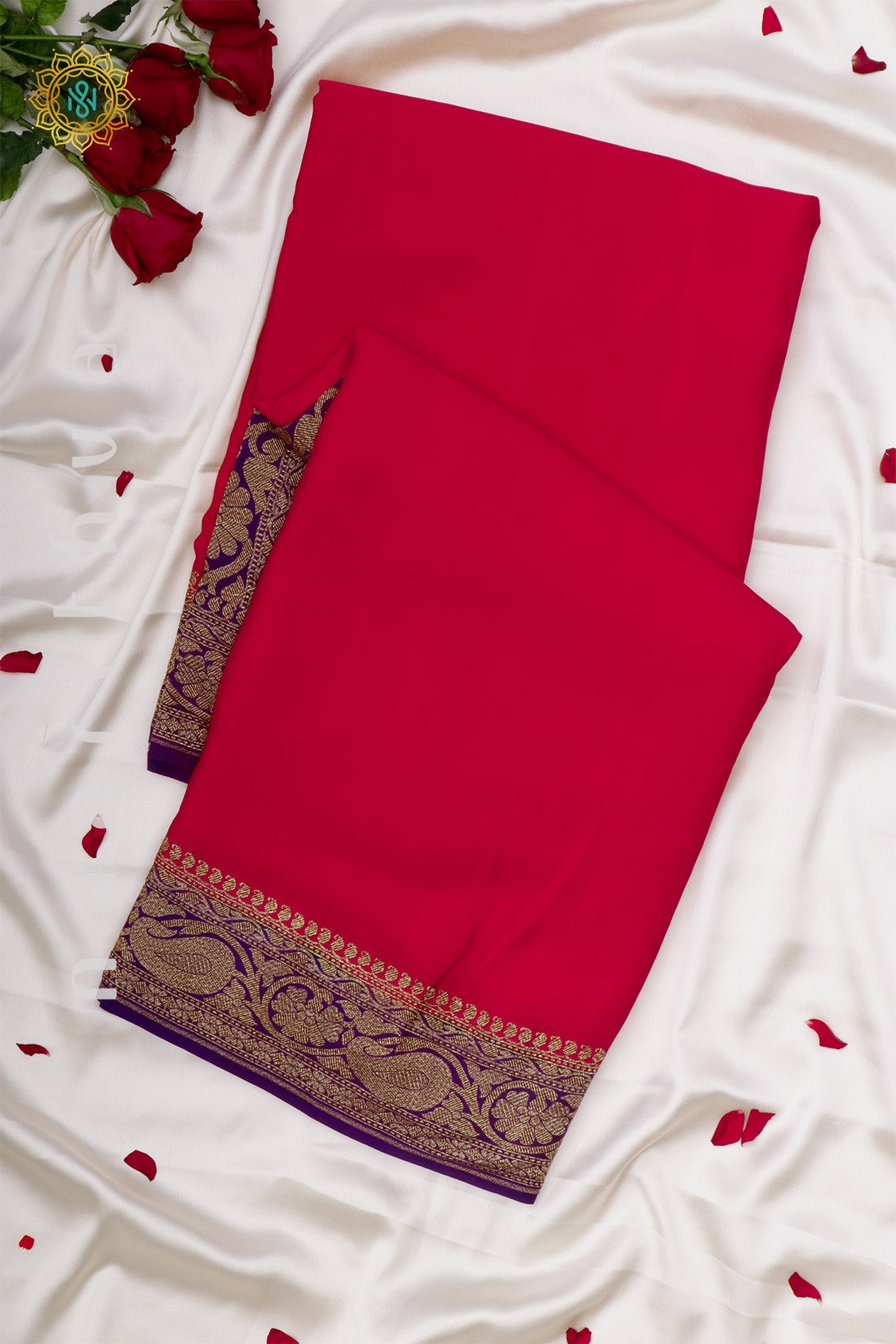 RED WITH PURPLE - PURE BANARASI CREPE SILK