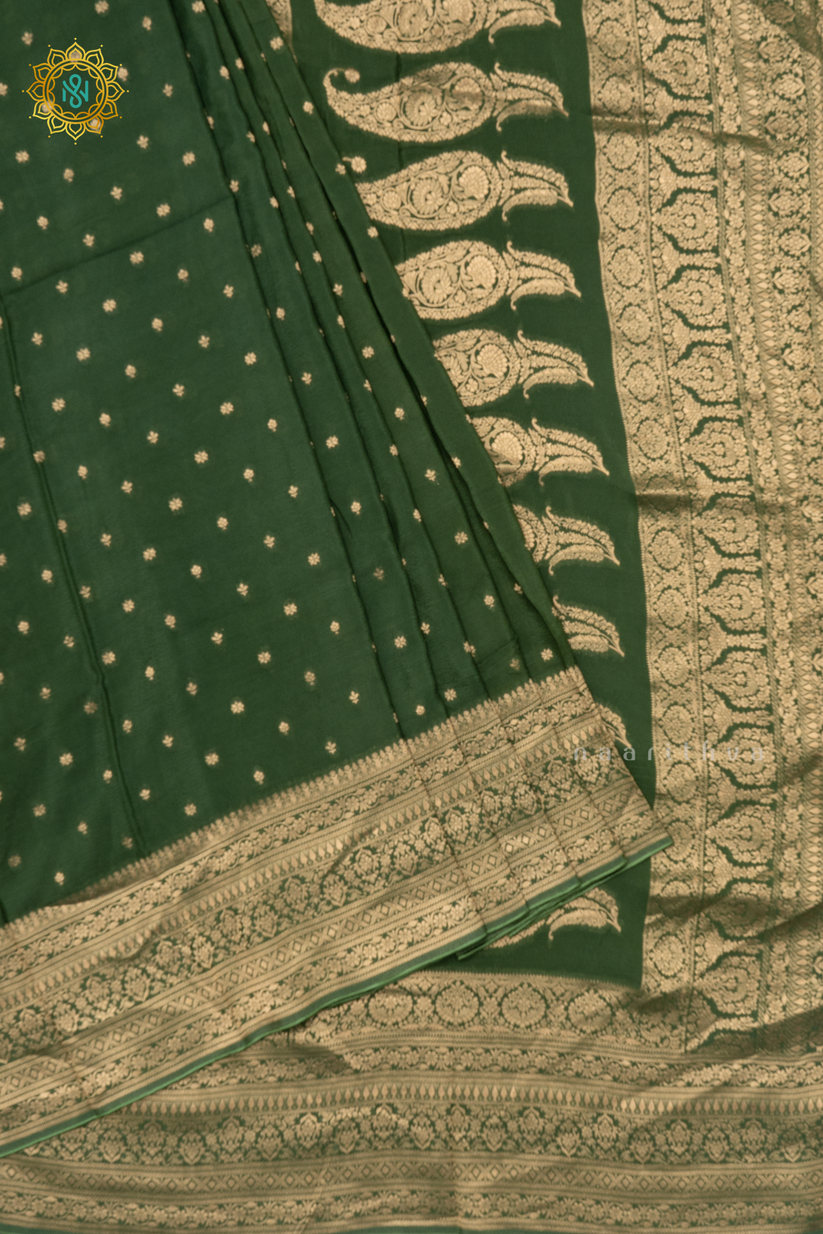 BOTTLE GREEN - SEMI BANARASI CREPE