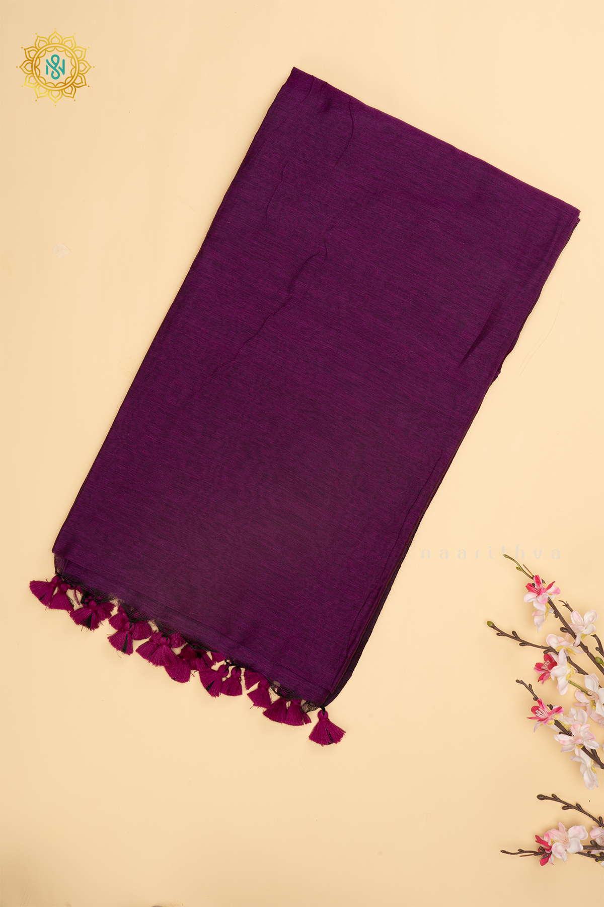 Wine Mul Cotton Saree Allover Plain Body