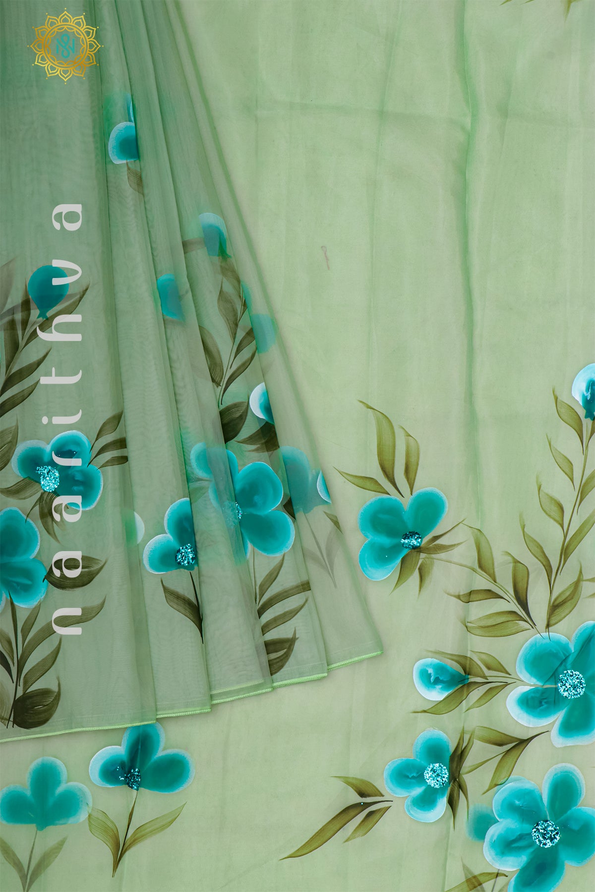 PISTA GREEN - HAND PAINTED ORGANZA