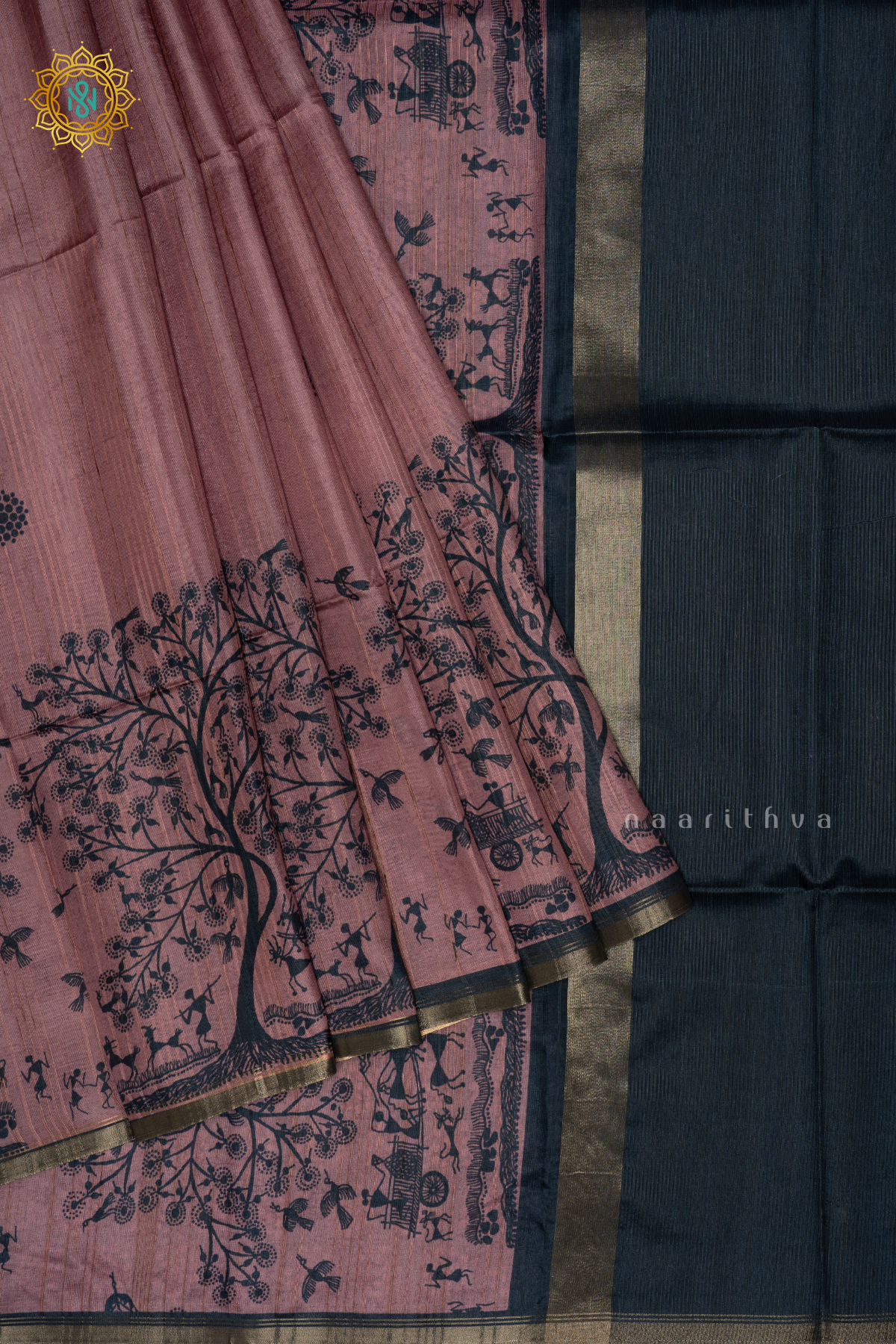 PINKISH LAVENDER - SEMI TUSSAR SILK SAREE PRINTED BODY, CONTRAST BORDER