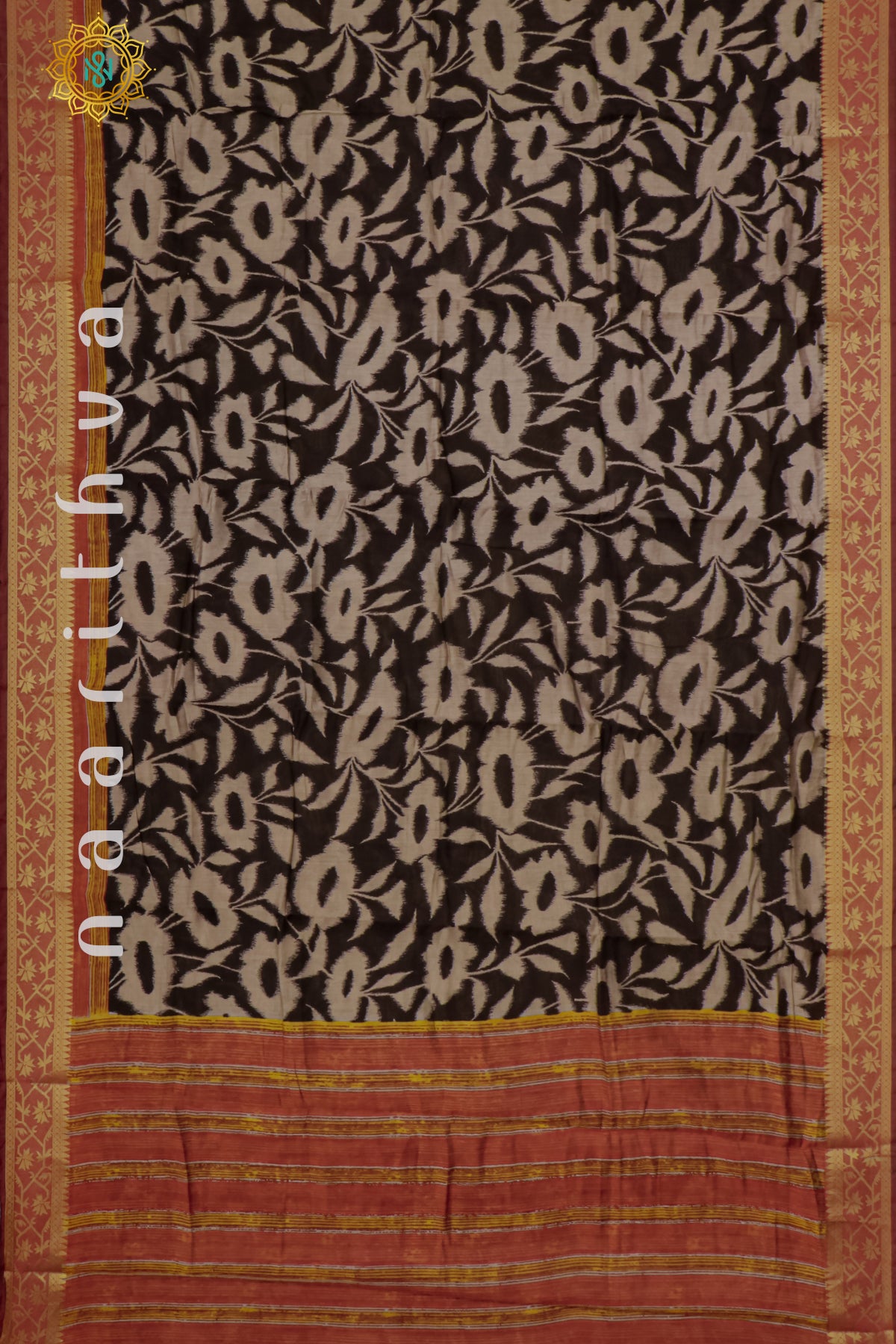 BLACK WITH MAROON - CHANDERI SILK COTTON