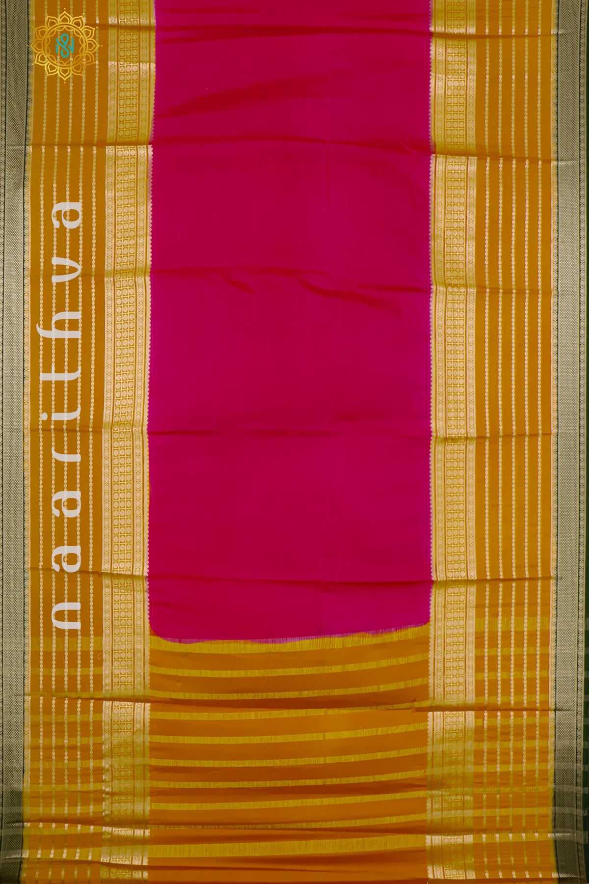 RANI PINK WITH MUSTARD & GREEN - SEMI MYSORE CREPE SILK