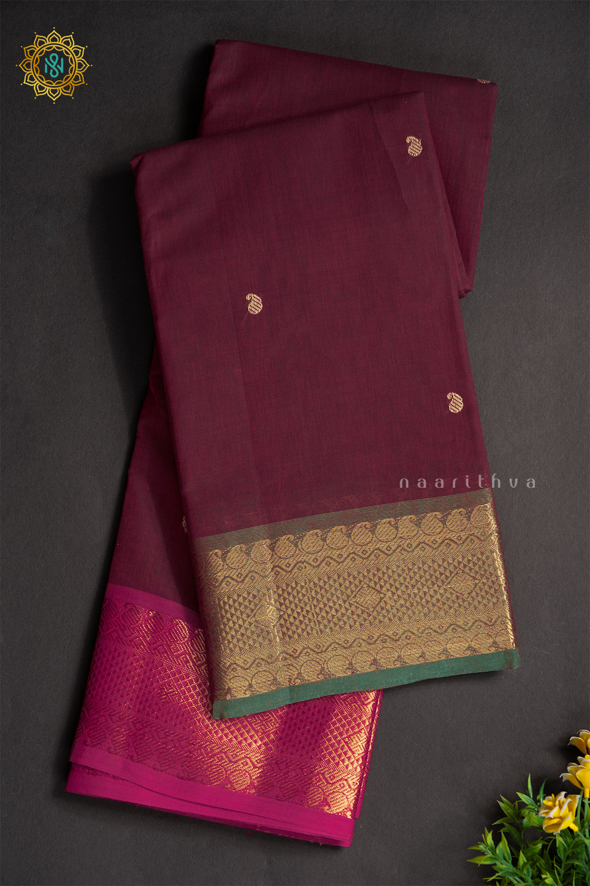 MAROON WITH GREEN & PINK - CHETTINAD COTTON