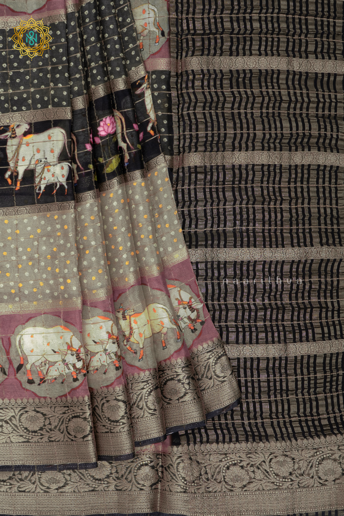 GREY WITH BLACK - SEMI CREPE SILK