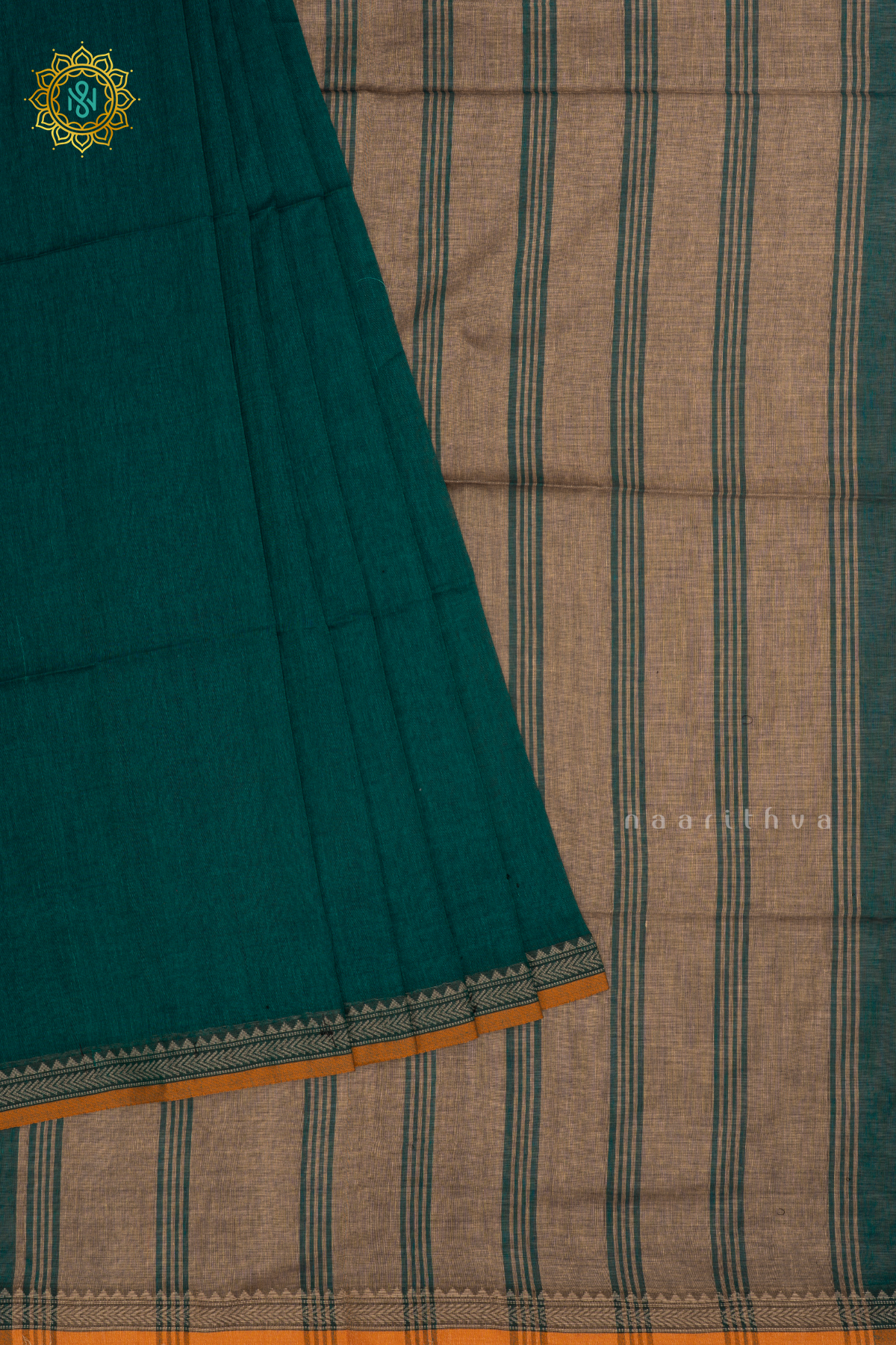 Cyan Green With Beige Mul Cotton Plain Body With Thread Woven Border