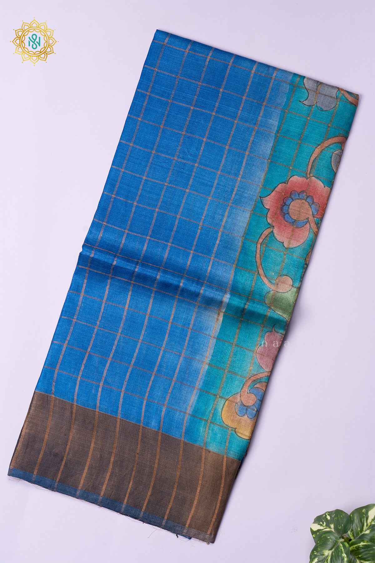 BLUE WITH AQUA BLUE - PURE TUSSAR SILK