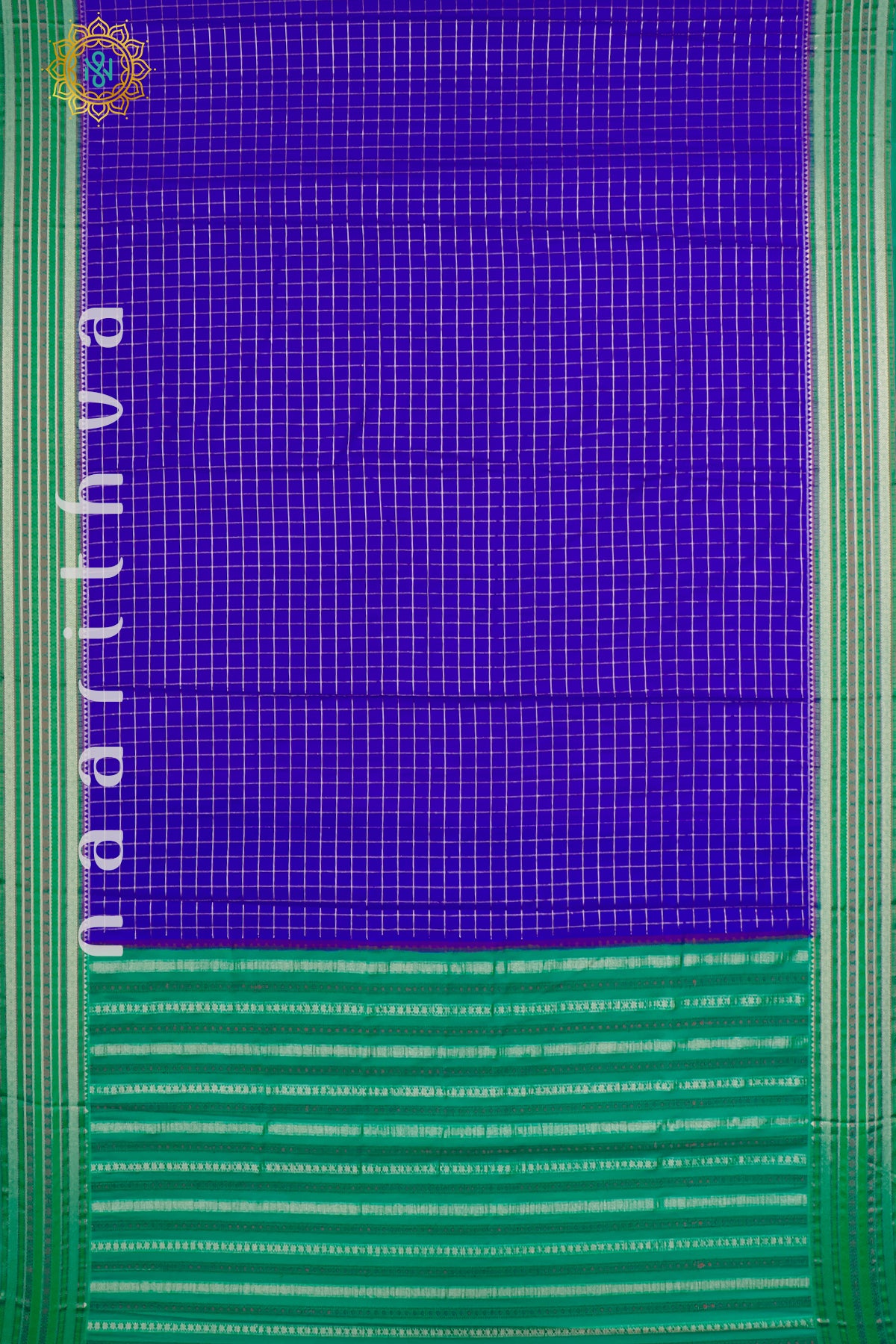 ROYAL BLUE WITH GREEN - SEMI MYSORE CREPE SILK