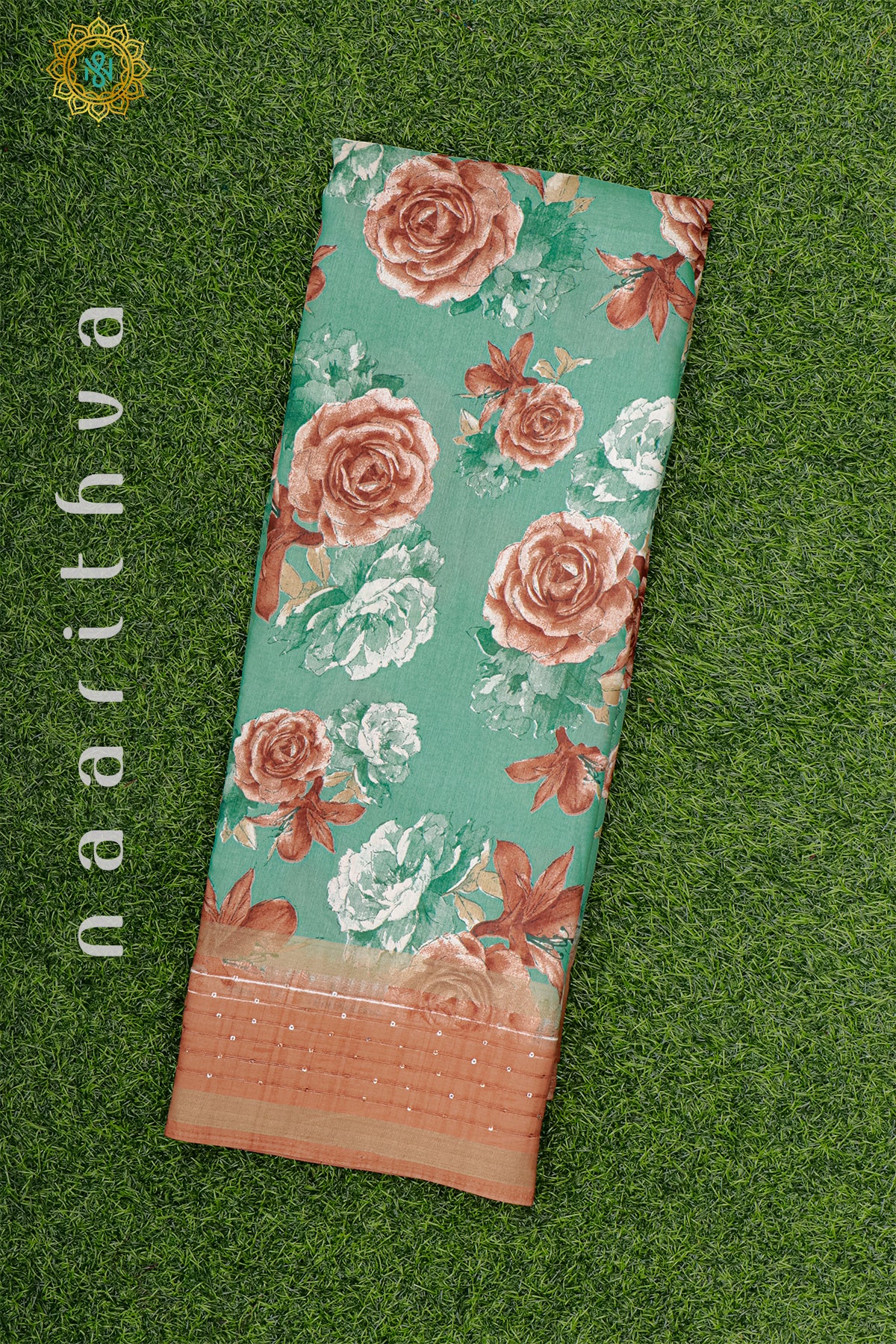 AQUA GREEN WITH BROWN - DOLA SILK