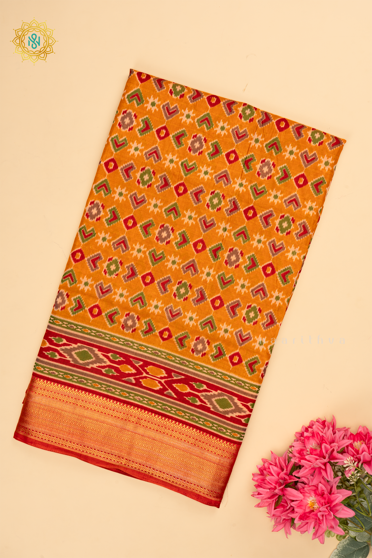 Yellow with Red - Semi Silk Saree Allover Patola Printed Body with Contrast Zari Border, Pallu and Blouse