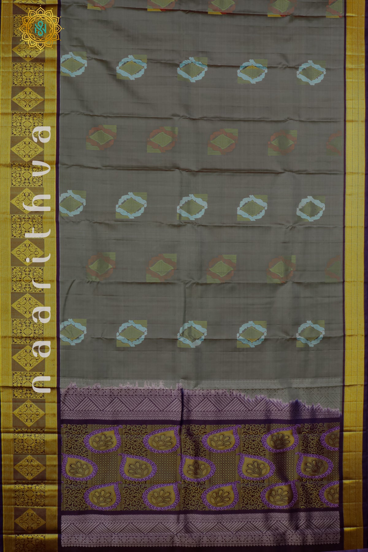 GREY WITH VIOLET - PURE KANJIVARAM SILK