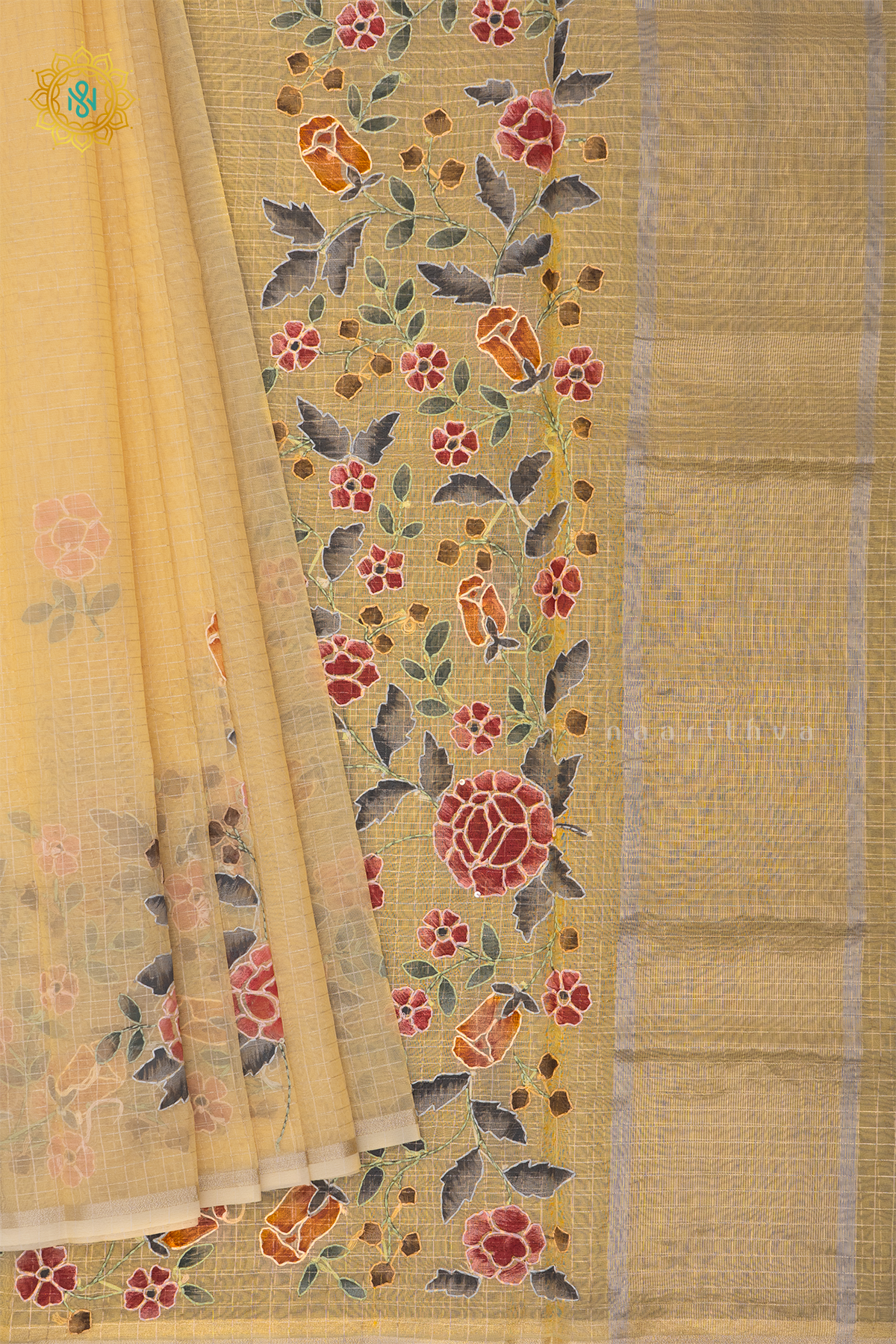 PEACHISH ORANGE - ORGANZA WITH KATHA WORK