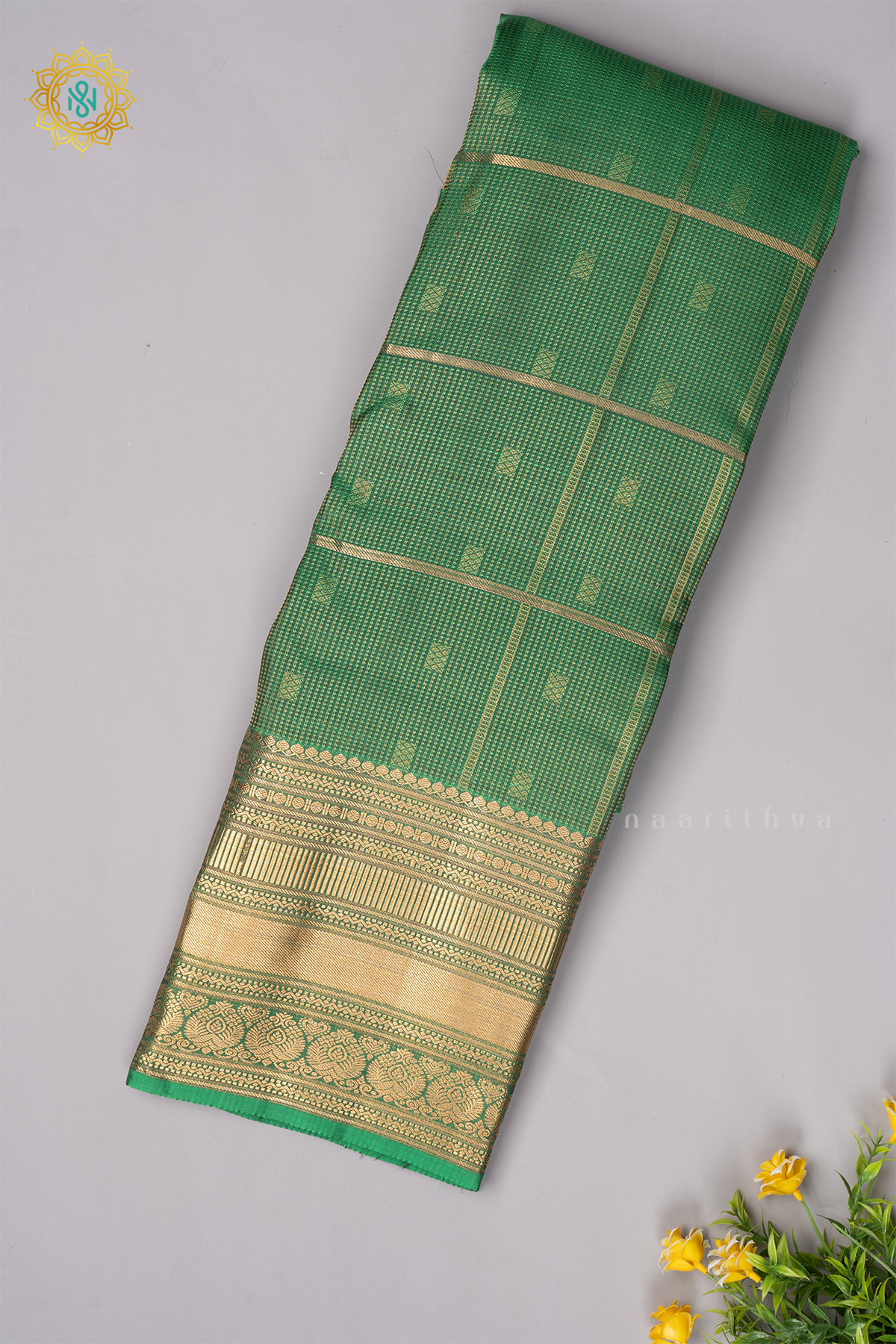 GREEN WITH BLUE - KANJIVARAM PURE MIX