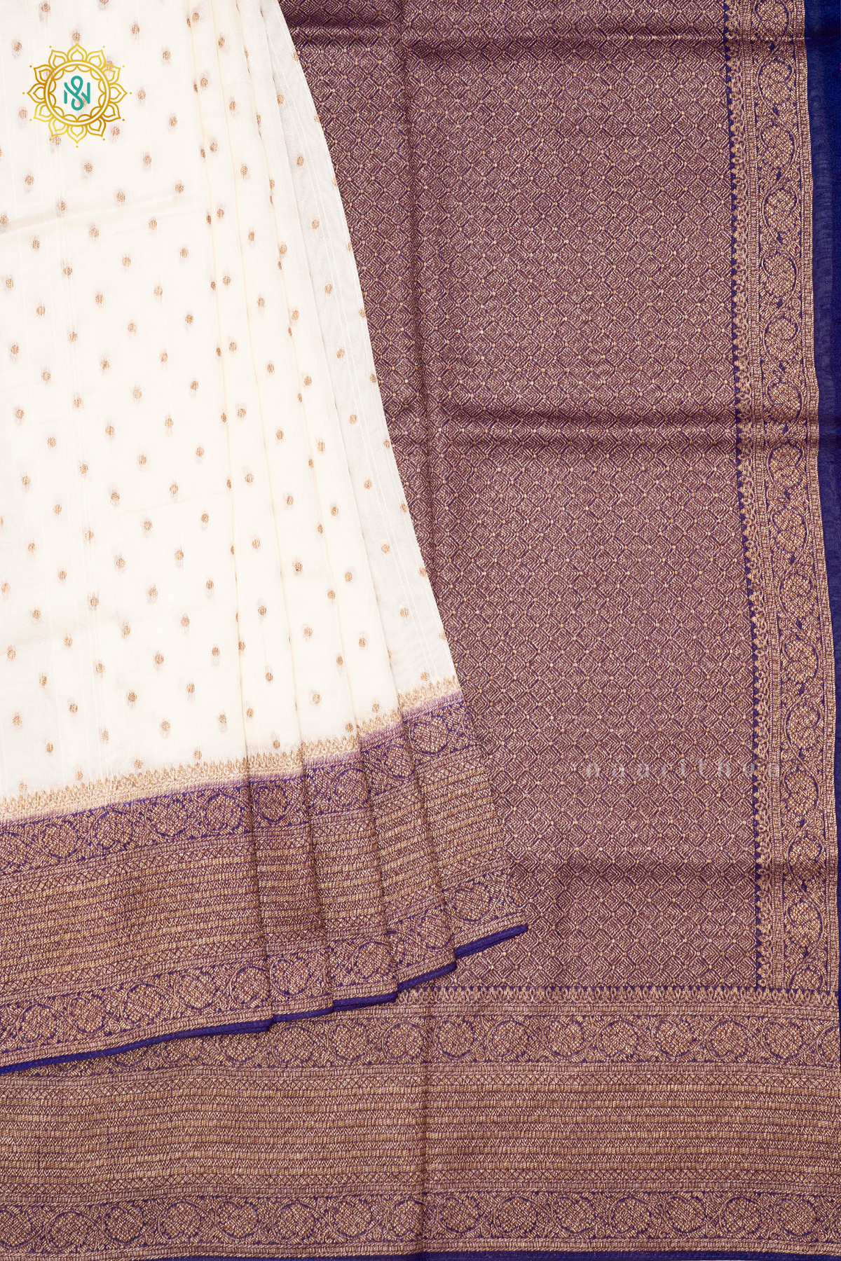 WHITE WITH PURPLE - SEMI BANRASI RAW SILK