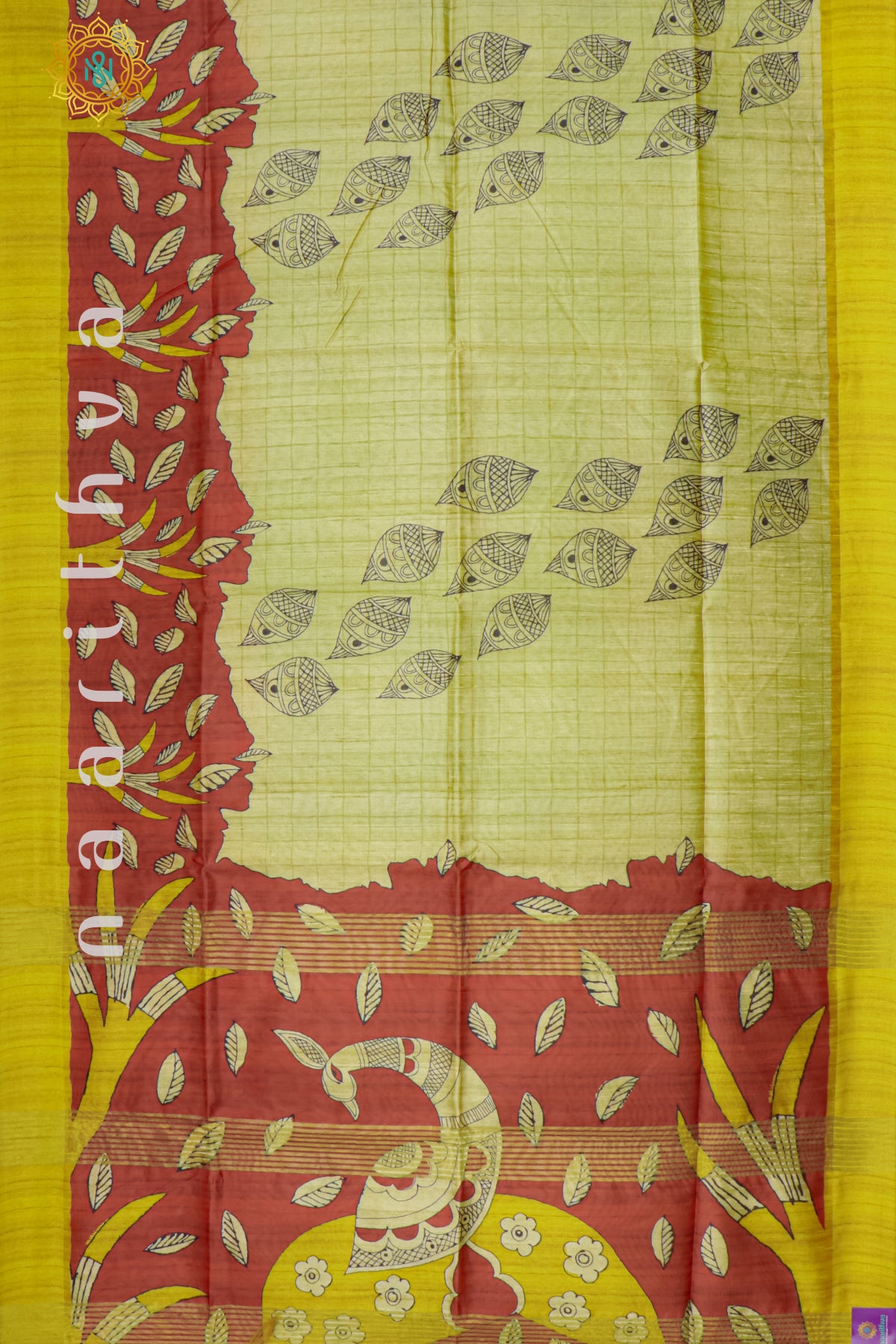 BEIGE WITH YELLOW - SEMI TUSSAR SILK