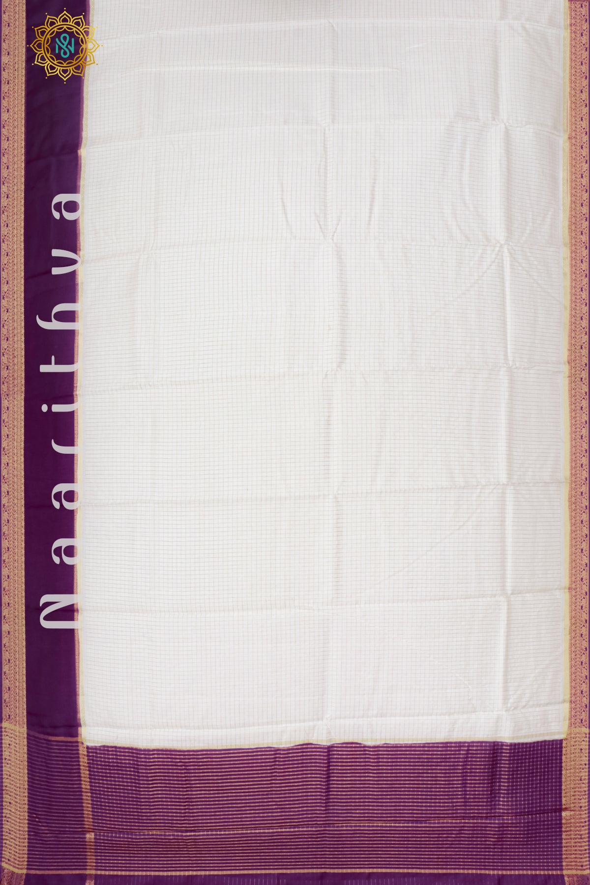 WHITE WITH PURPLE - SEMI MYSORE CREPE SILK