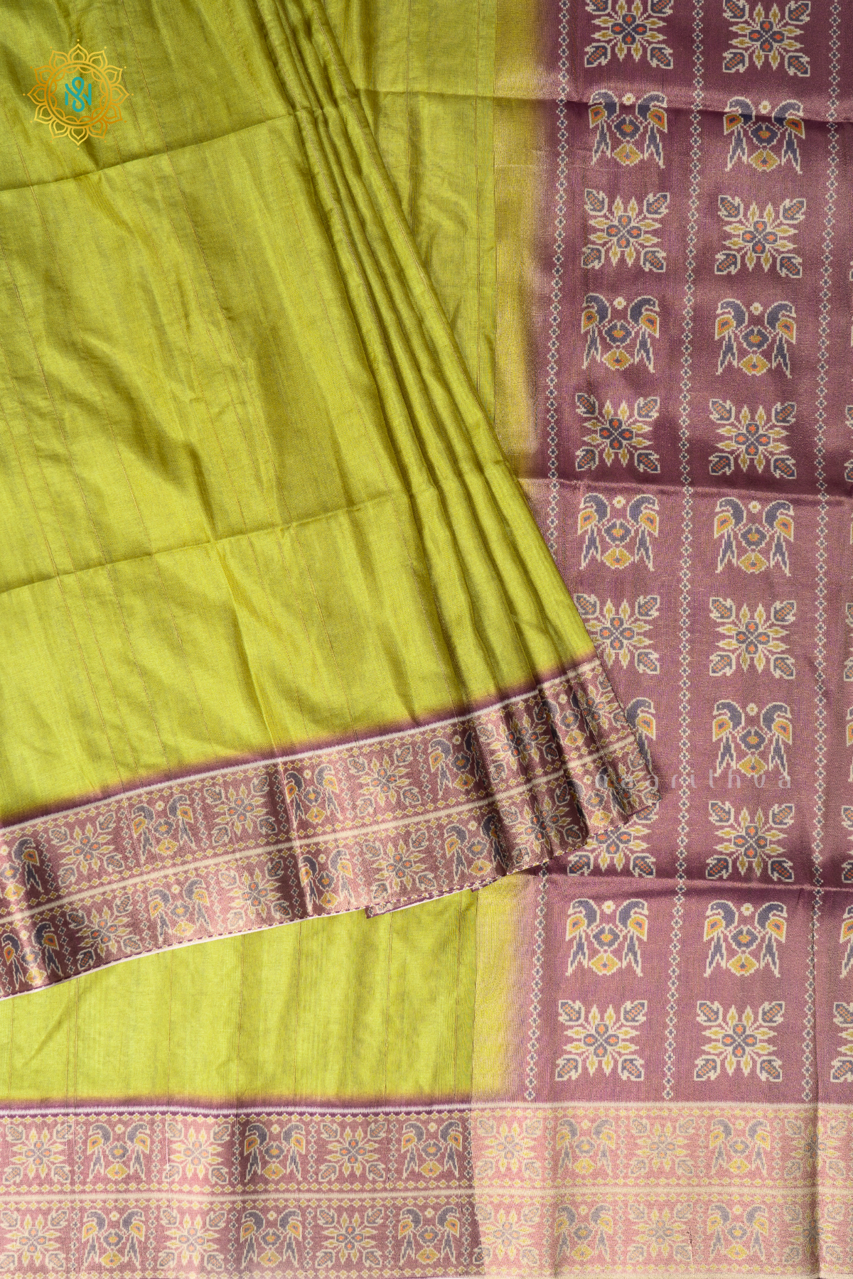 PARROT GREEN WITH LAVENDER - SEMI TUSSAR SILK