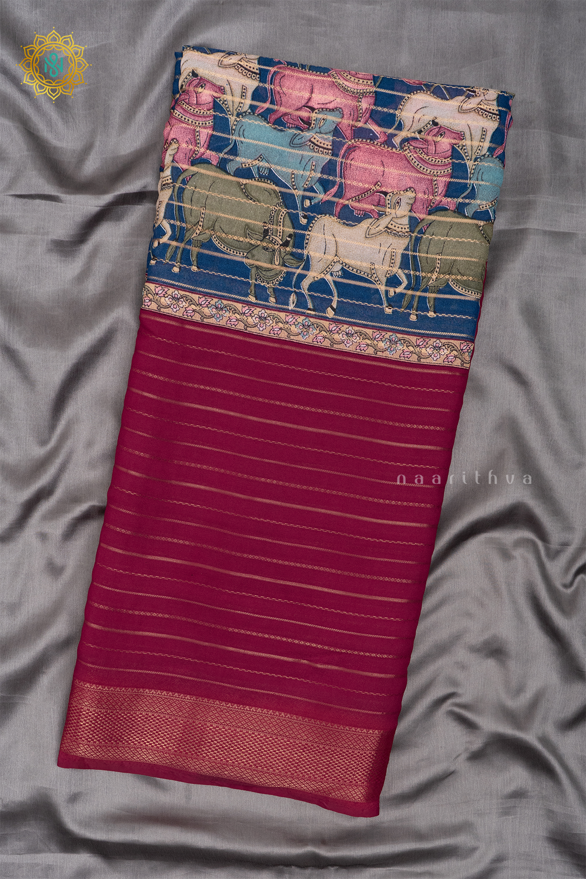 RED WITH BLUE - SEMI GEORGETTE