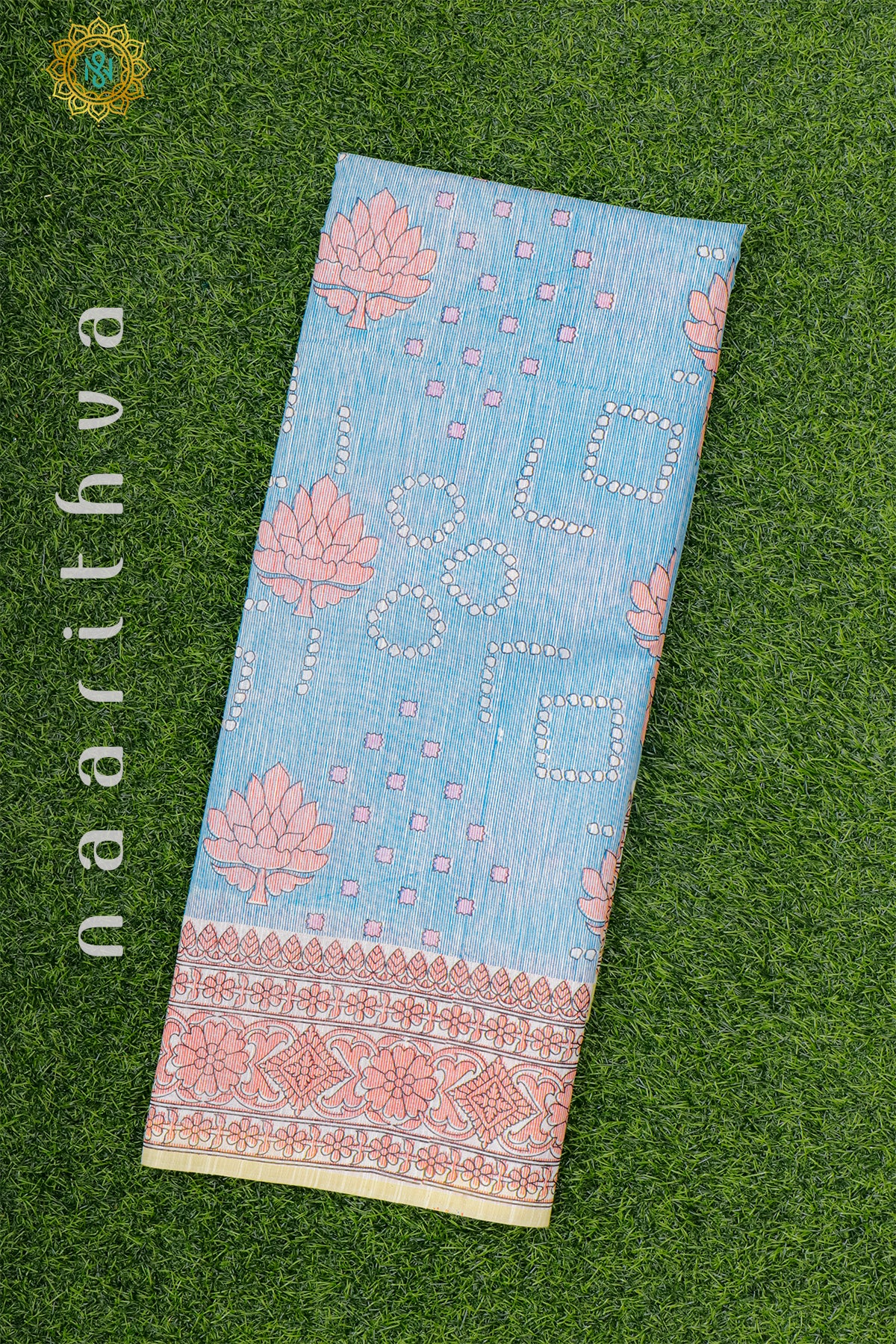 SKY BLUE WITH WHITE - JUTE COTTON