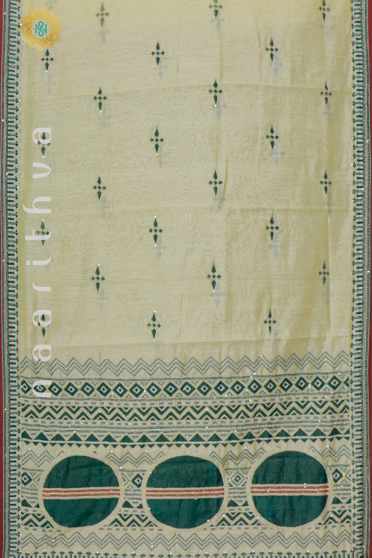 OFF WHITE WITH GREEN - KATHA WORK