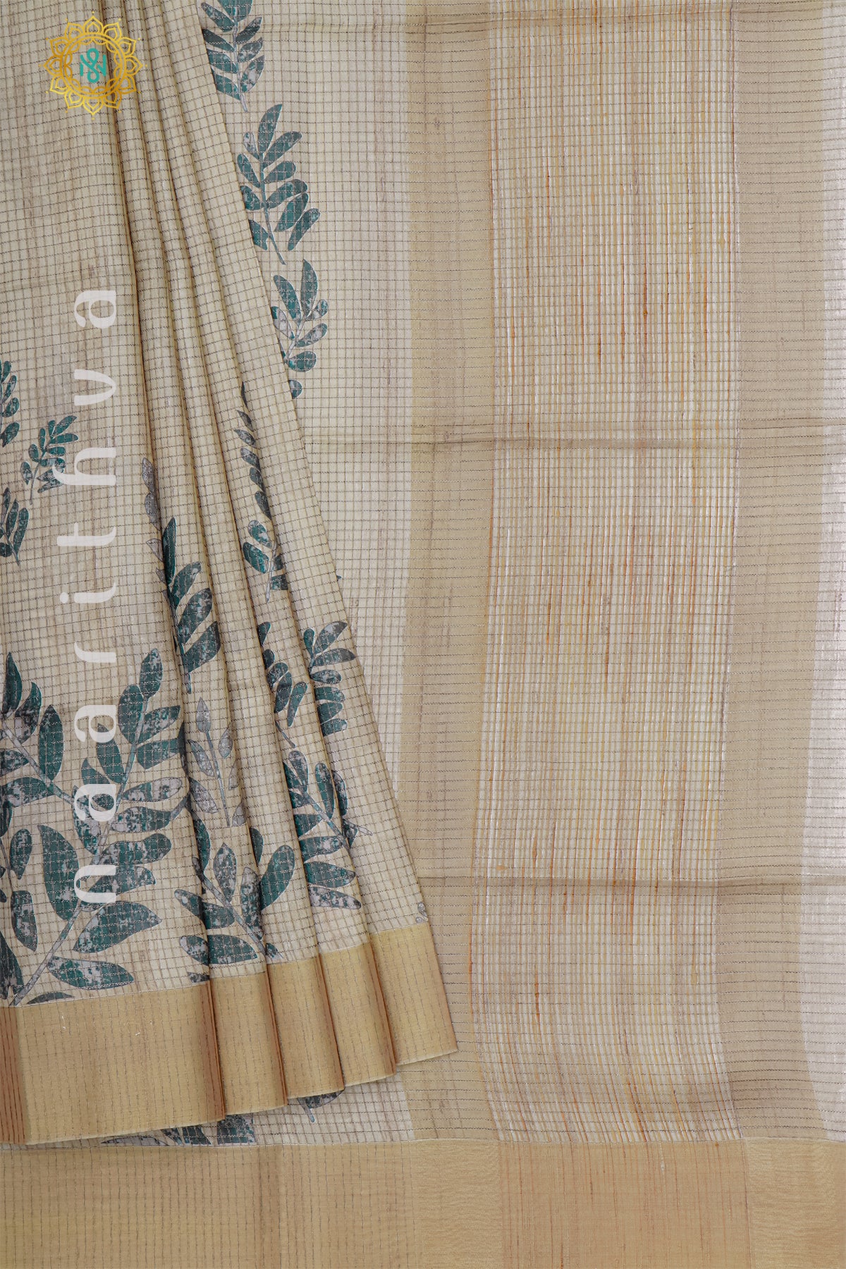 BEIGE WITH GREY - SEMI TUSSAR SILK