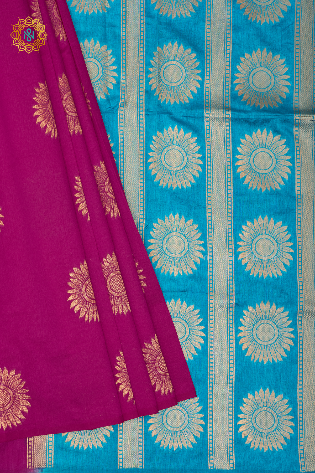 PINK WITH SKY BLUE - SEMI RAW SILK