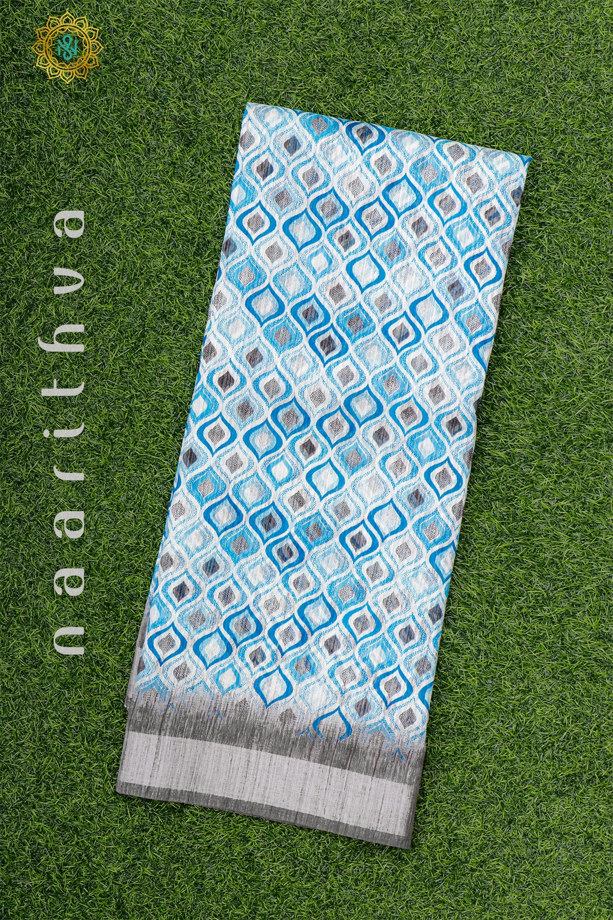 SKY BLUE WITH GREY - JUTE COTTON