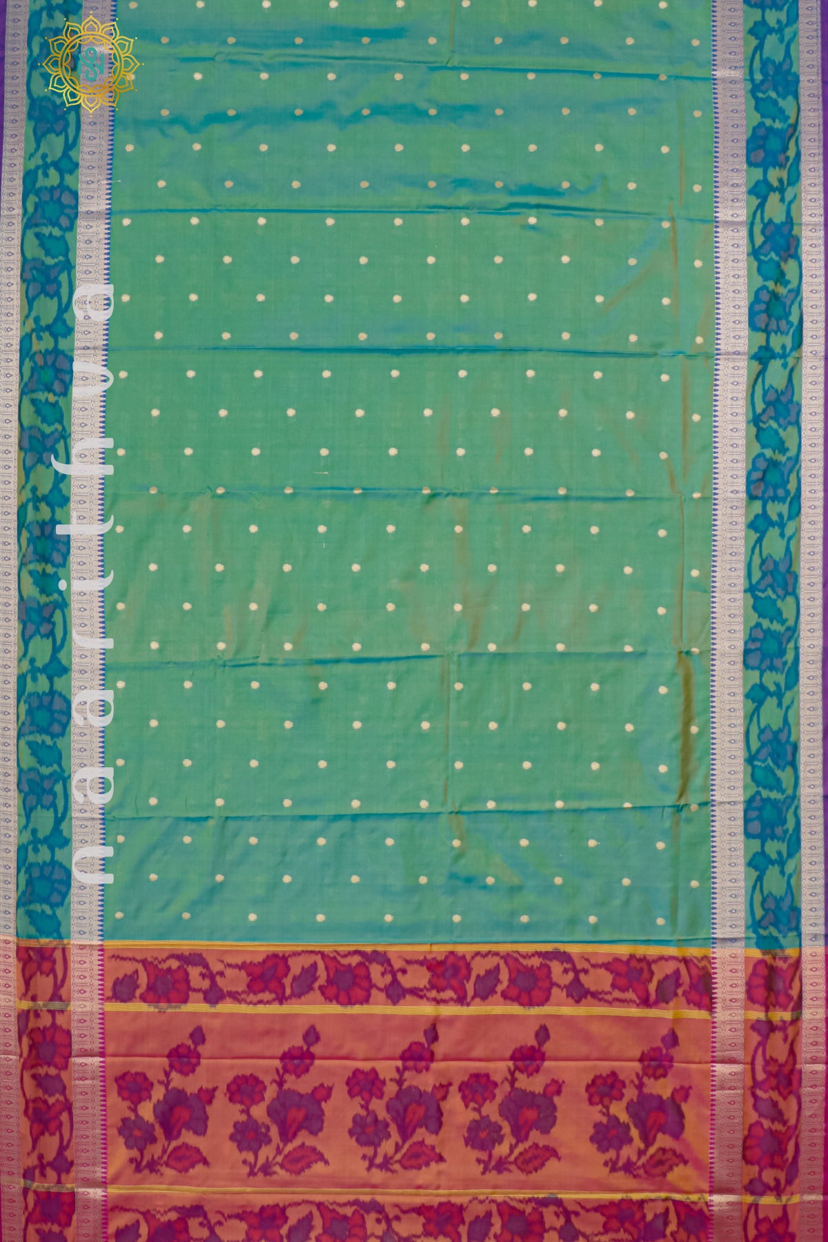 DUAL SHADE OF GREEN WITH ORANGE - SEMI KANCHI