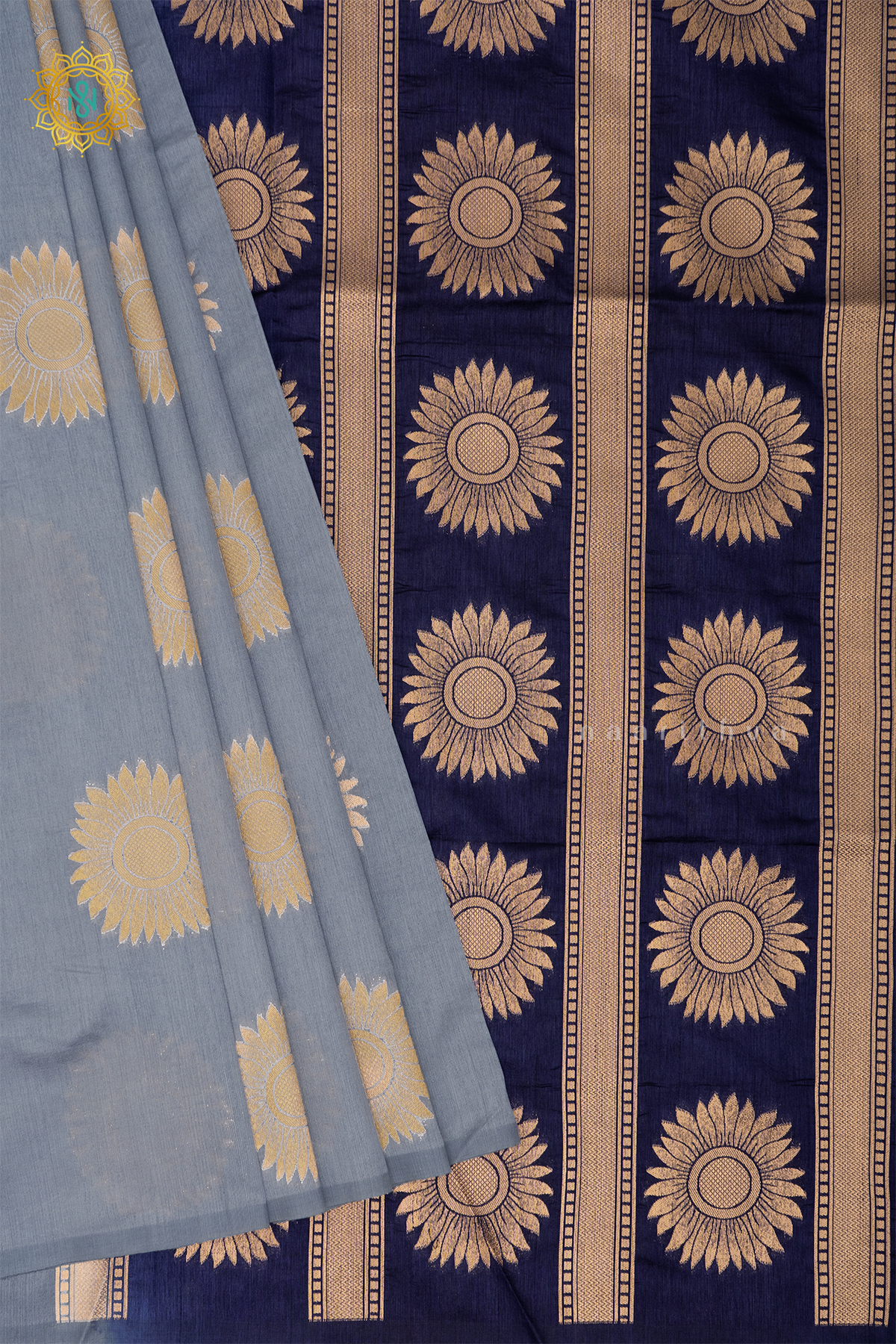 GREY WITH NAVY BLUE - SEMI RAW SILK