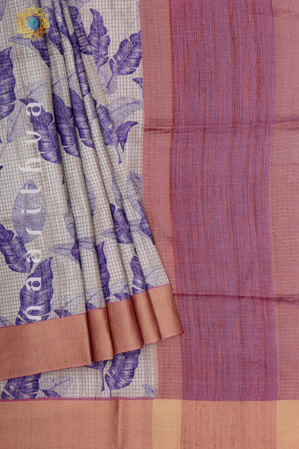 BEIGE WITH PINK - SEMI TUSSAR SILK