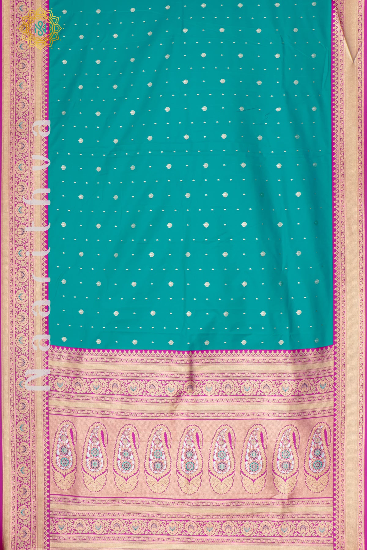 CYAN GREEN WITH PINK - SEMI KANCHI