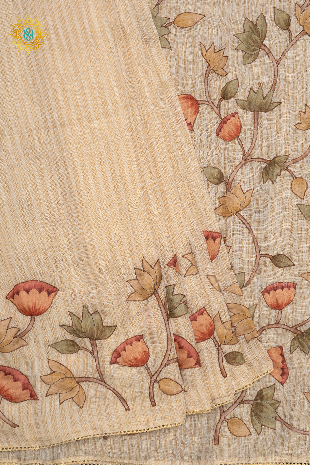 OFF WHITE PISTA GREEN - LINEN TISSUE WITH APPLIQUE WORK
