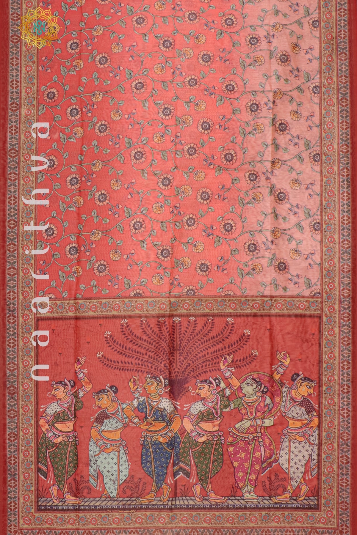 PEACH WITH RED - CHANDERI SILK COTTON