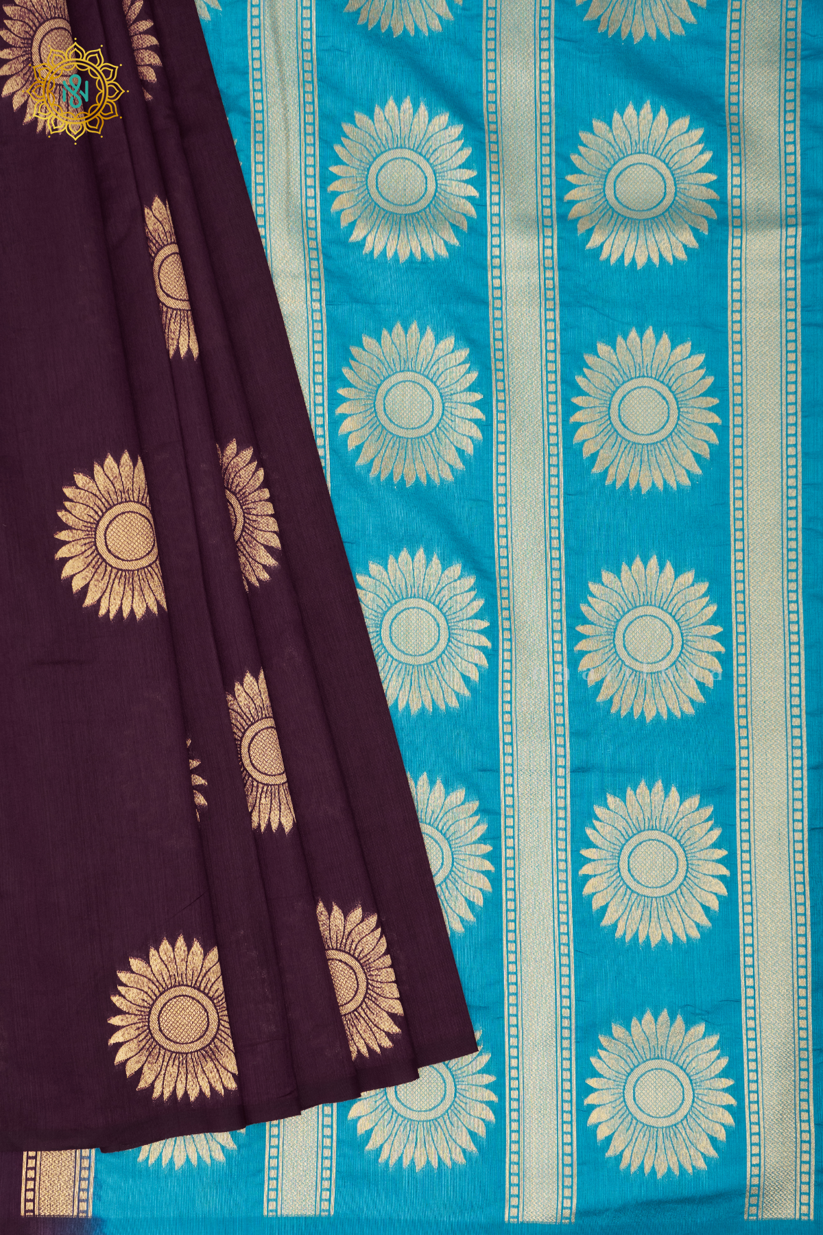 DEEP WINE WITH SKY BLUE - SEMI RAW SILK