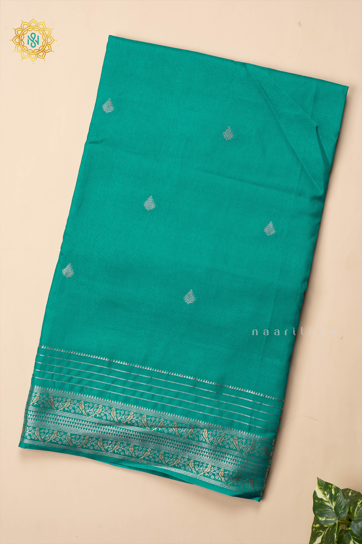 CYAN GREEN WITH PURPLE - SEMI CREPE SILK