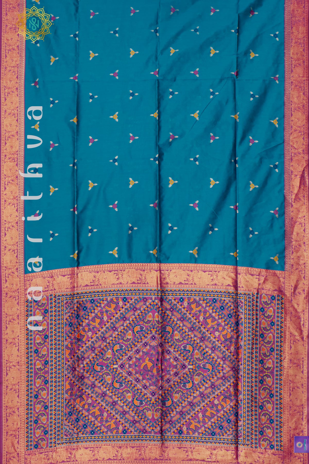 PEACOCK BLUE WITH MAGENTA - SILK COTTON