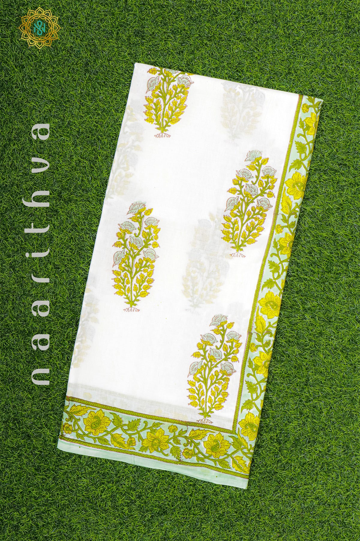 WHITE WITH GREEN - MUL COTTON