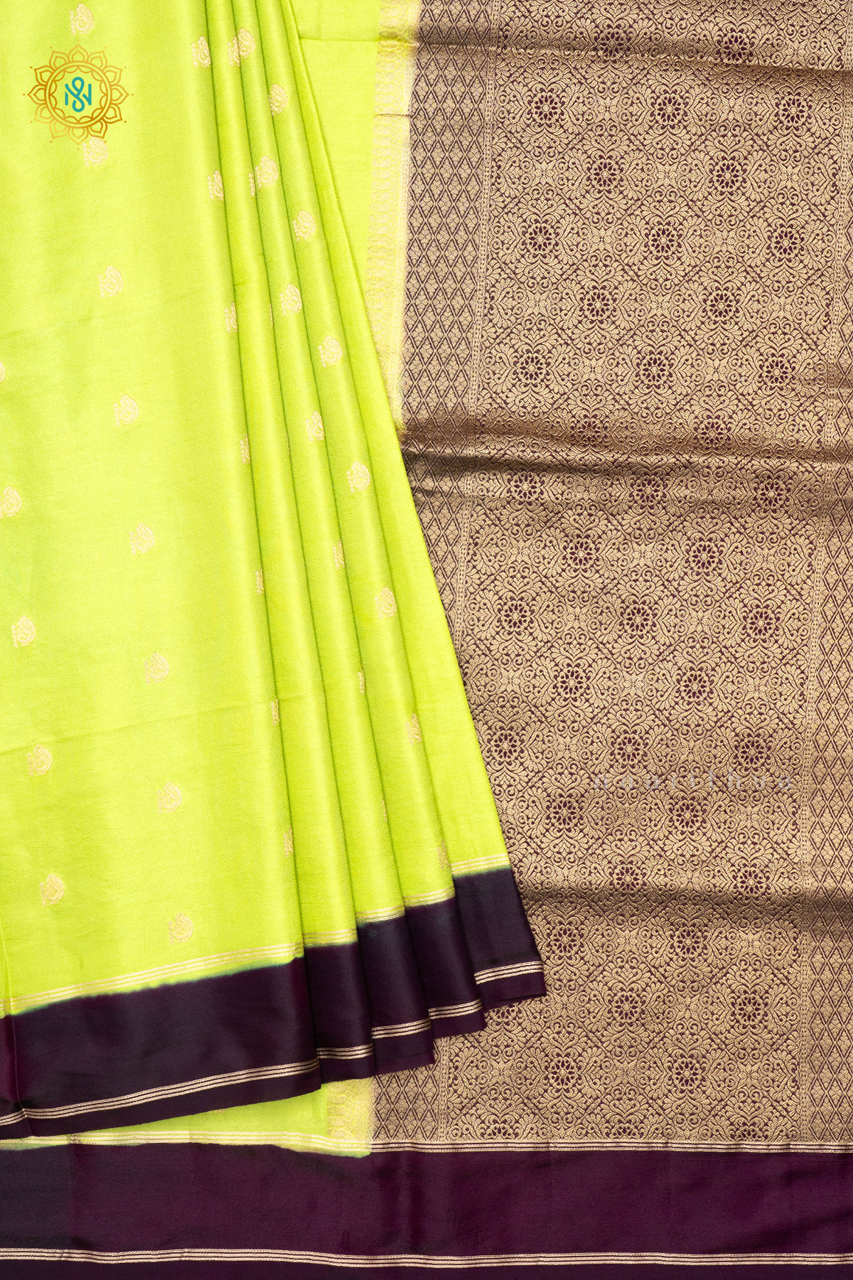 LEMON GREEN WITH DEEP WINE - SEMI SILK