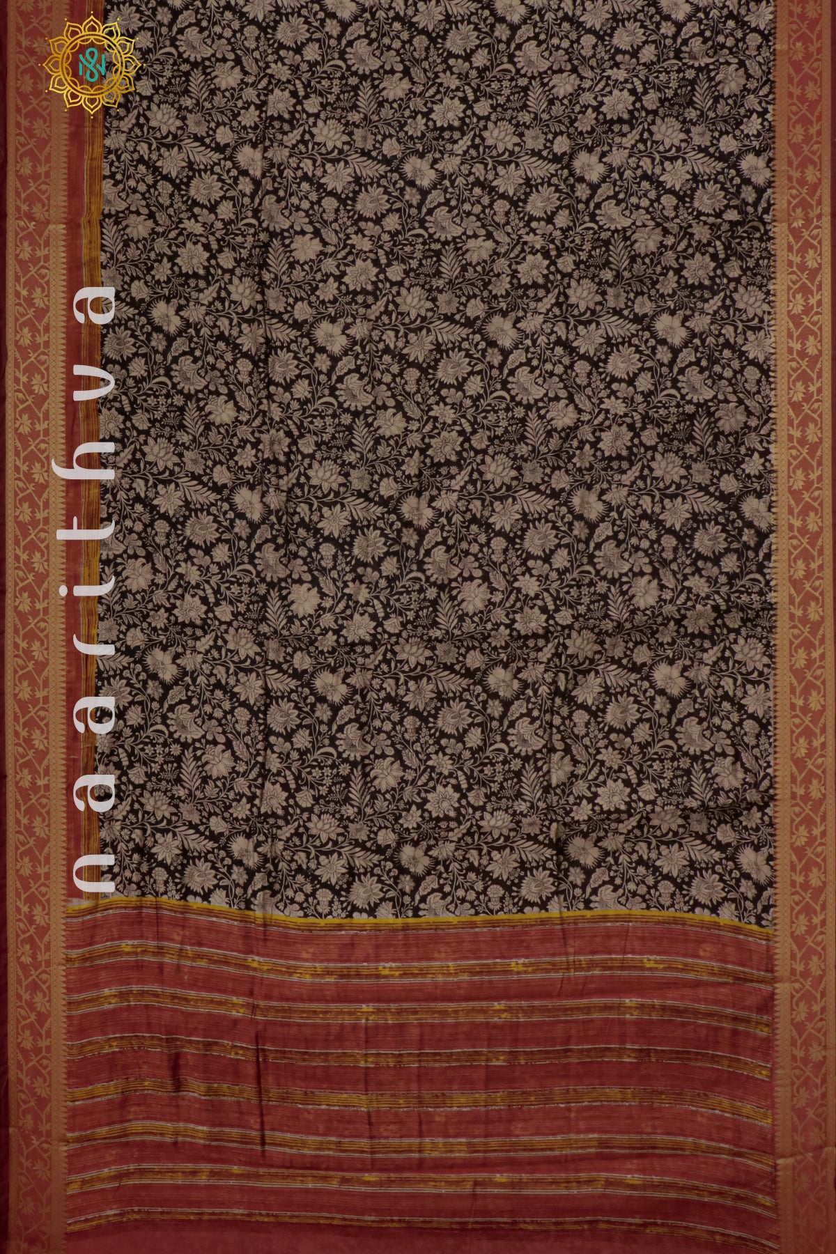 BLACK WITH MAROON - CHANDERI SILK COTTON