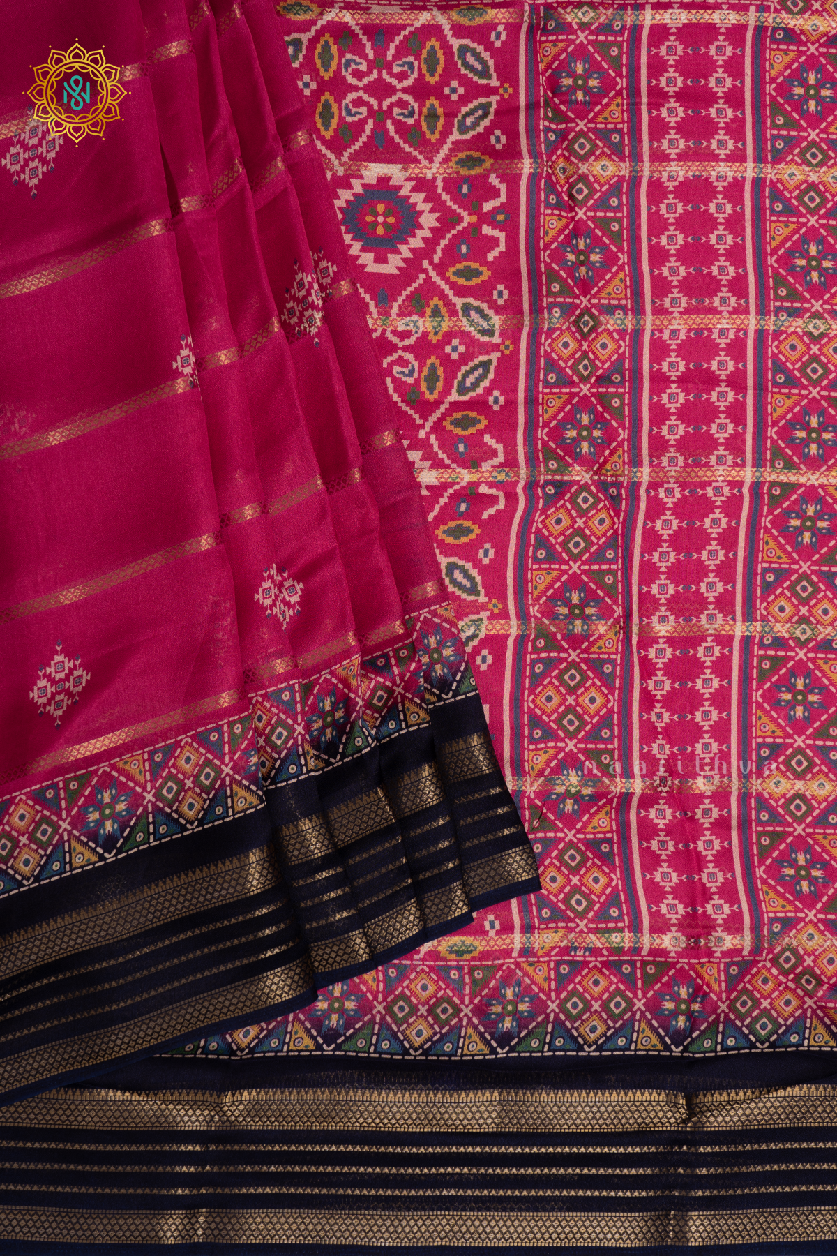 PINK WITH BLACK - SEMI GEORGETTE