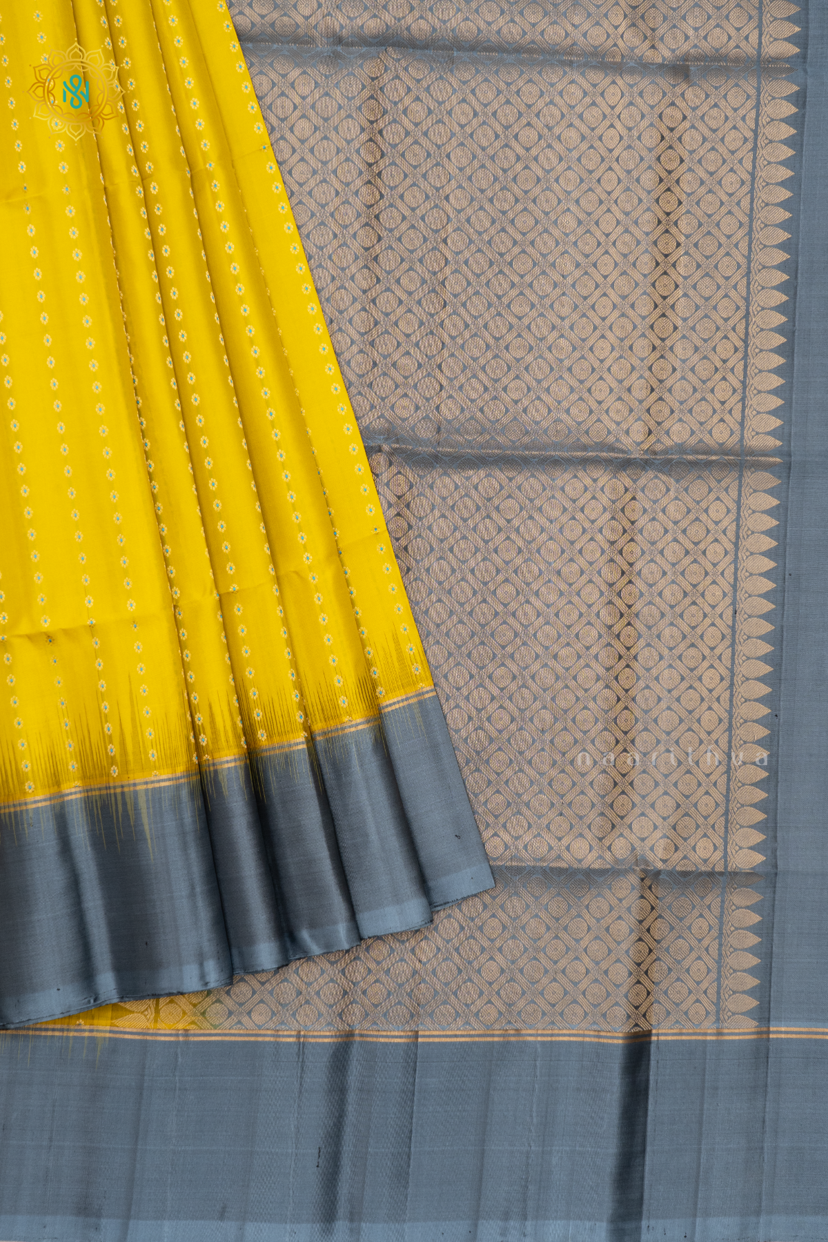 YELLOW WITH GREY - PURE KANJIVARAM SOFT SILK